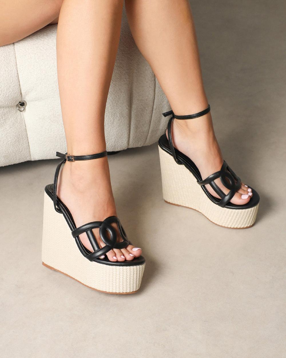 simmi Black Espadrille Wedges