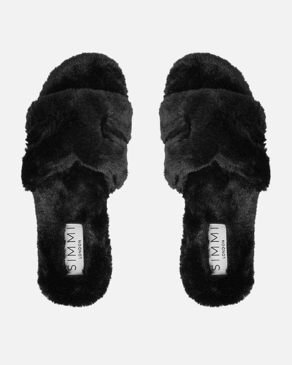 Simmi Black Faux Fur Slippers