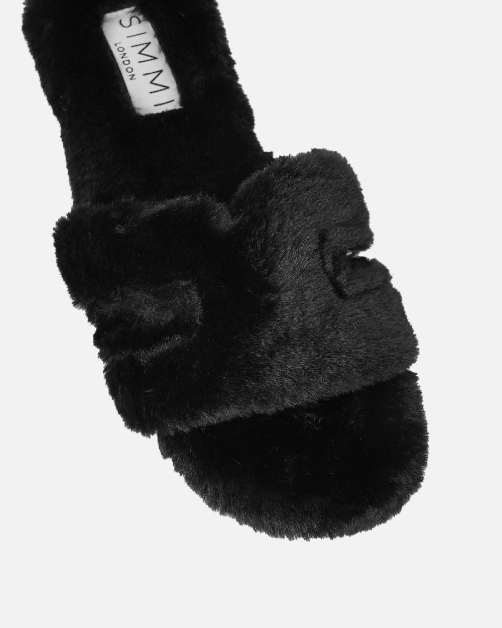 Simmi Black Faux Fur Slippers