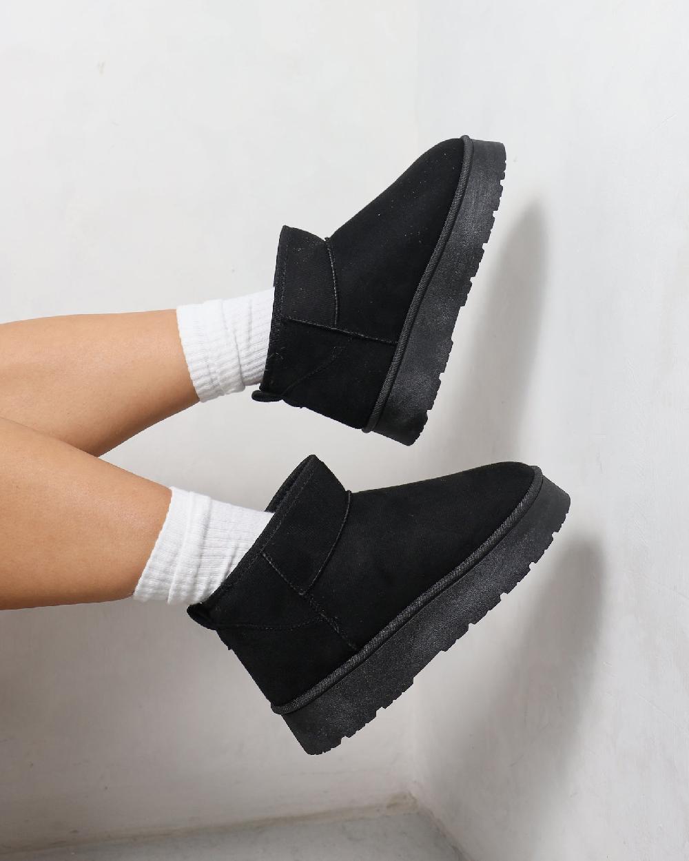 simmi Black Faux Suede Flatform Boots