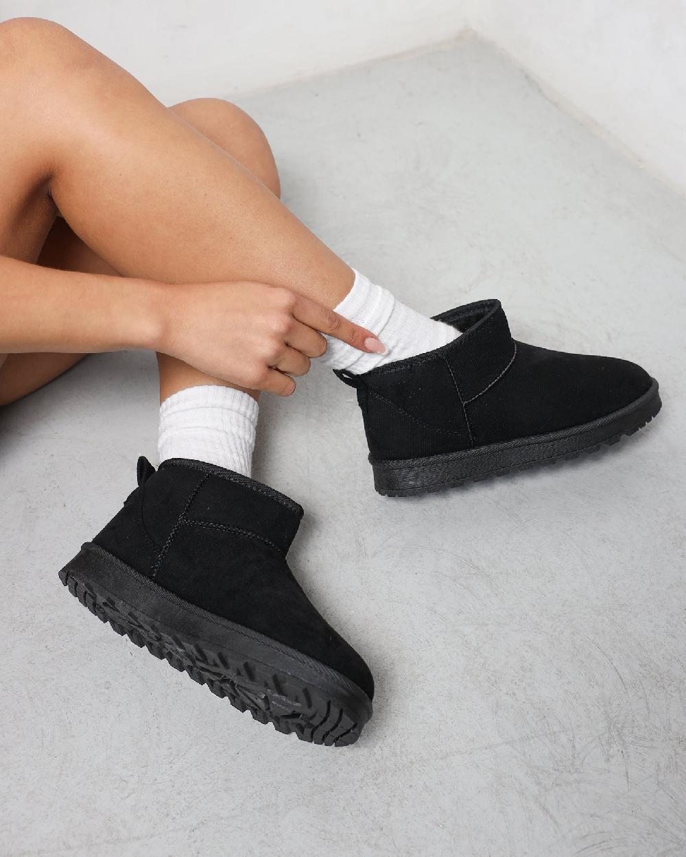 simmi Black Faux Suede Ultra Low Boots