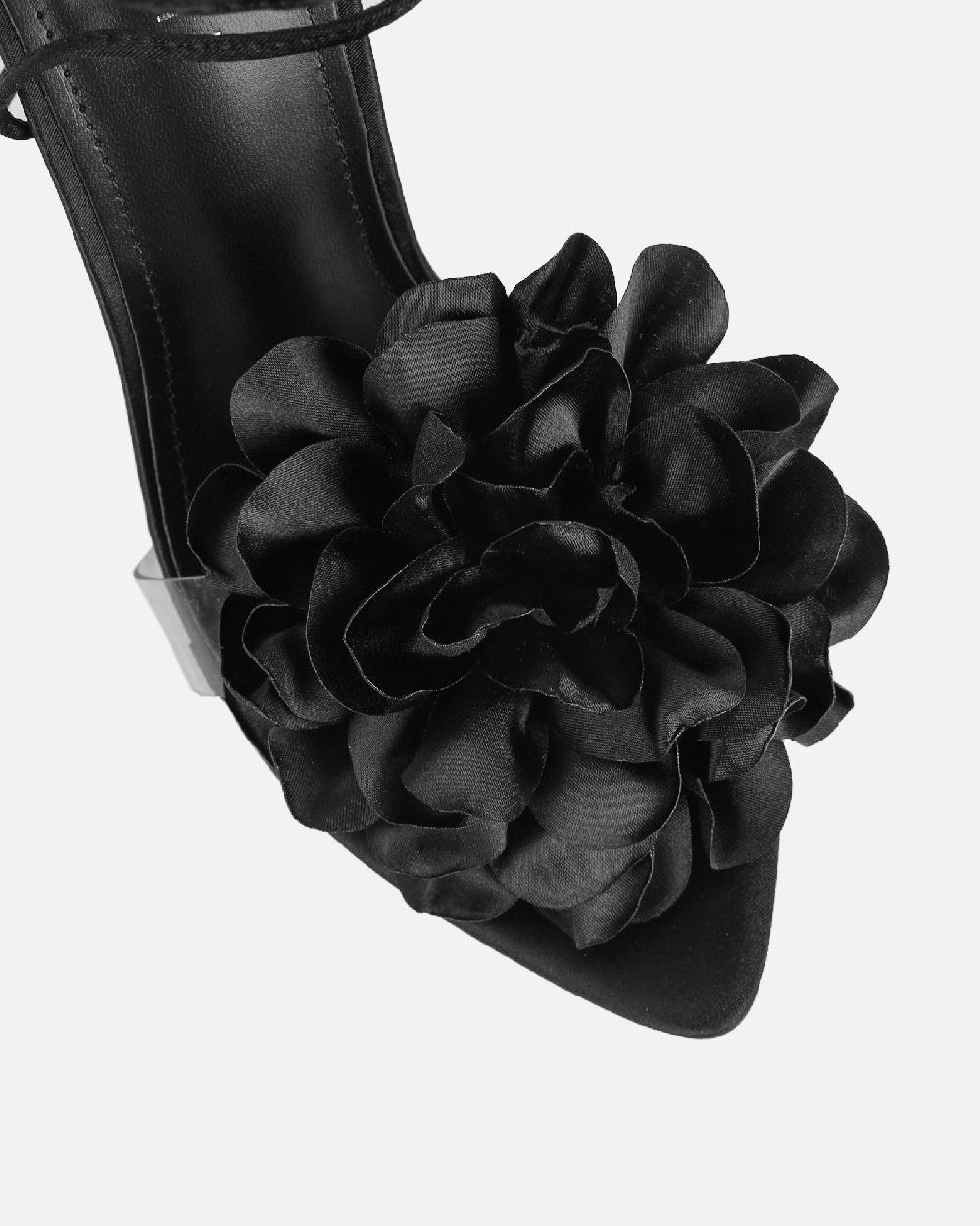 Simmi Black Flower Heeled Sandals