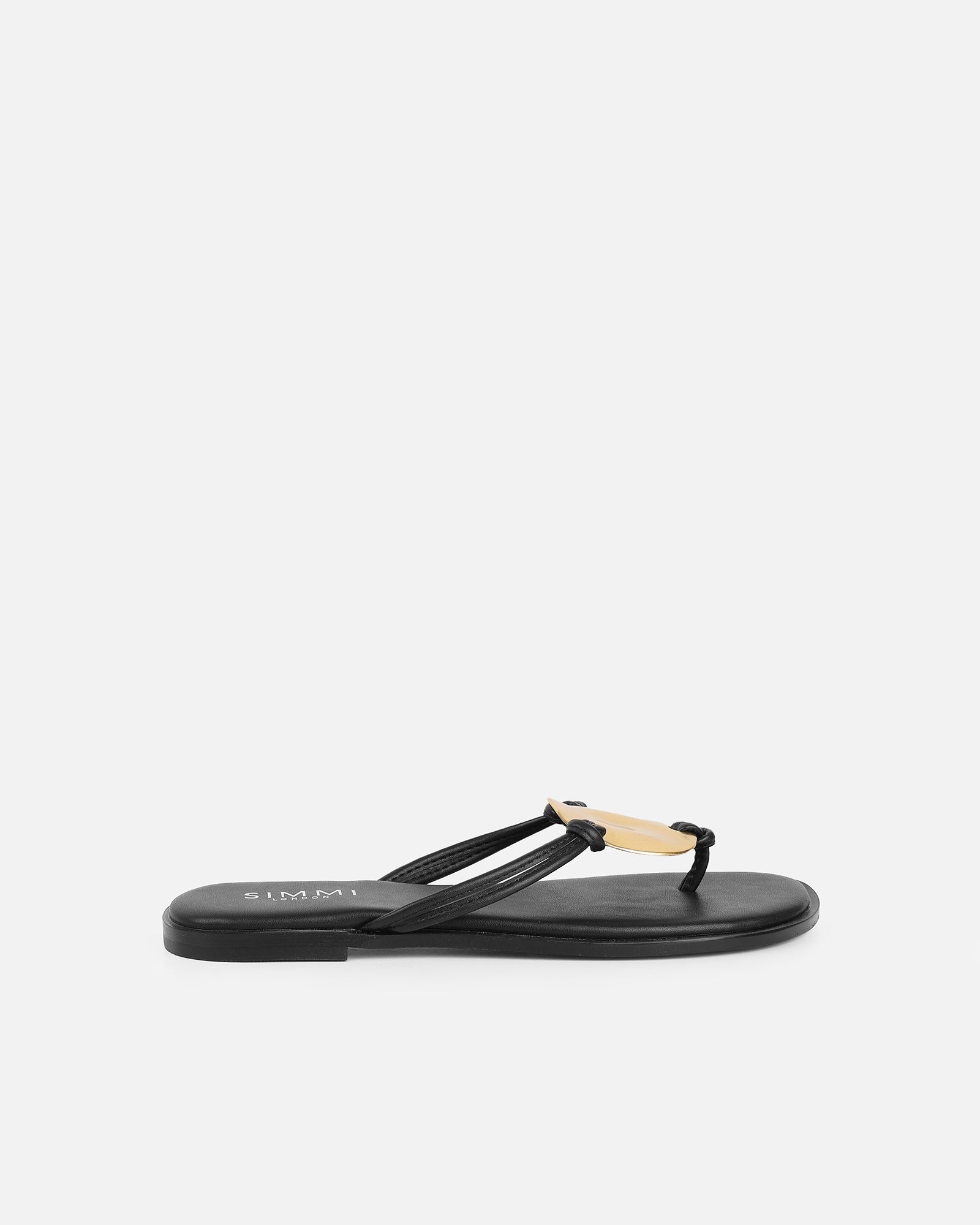Simmi Black Gold Detail Toe Thong Sliders