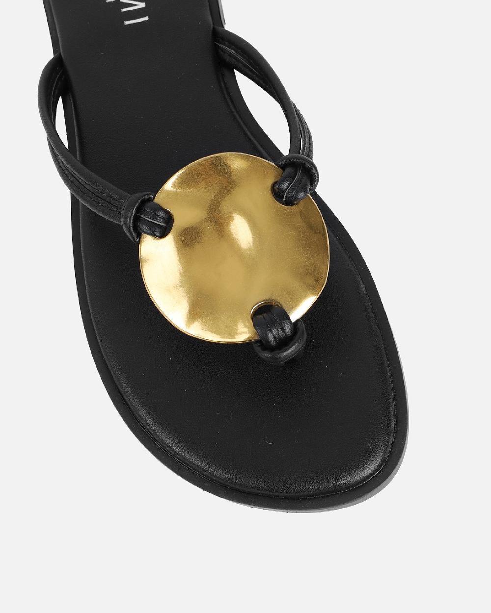 Simmi Black Gold Detail Toe Thong Sliders