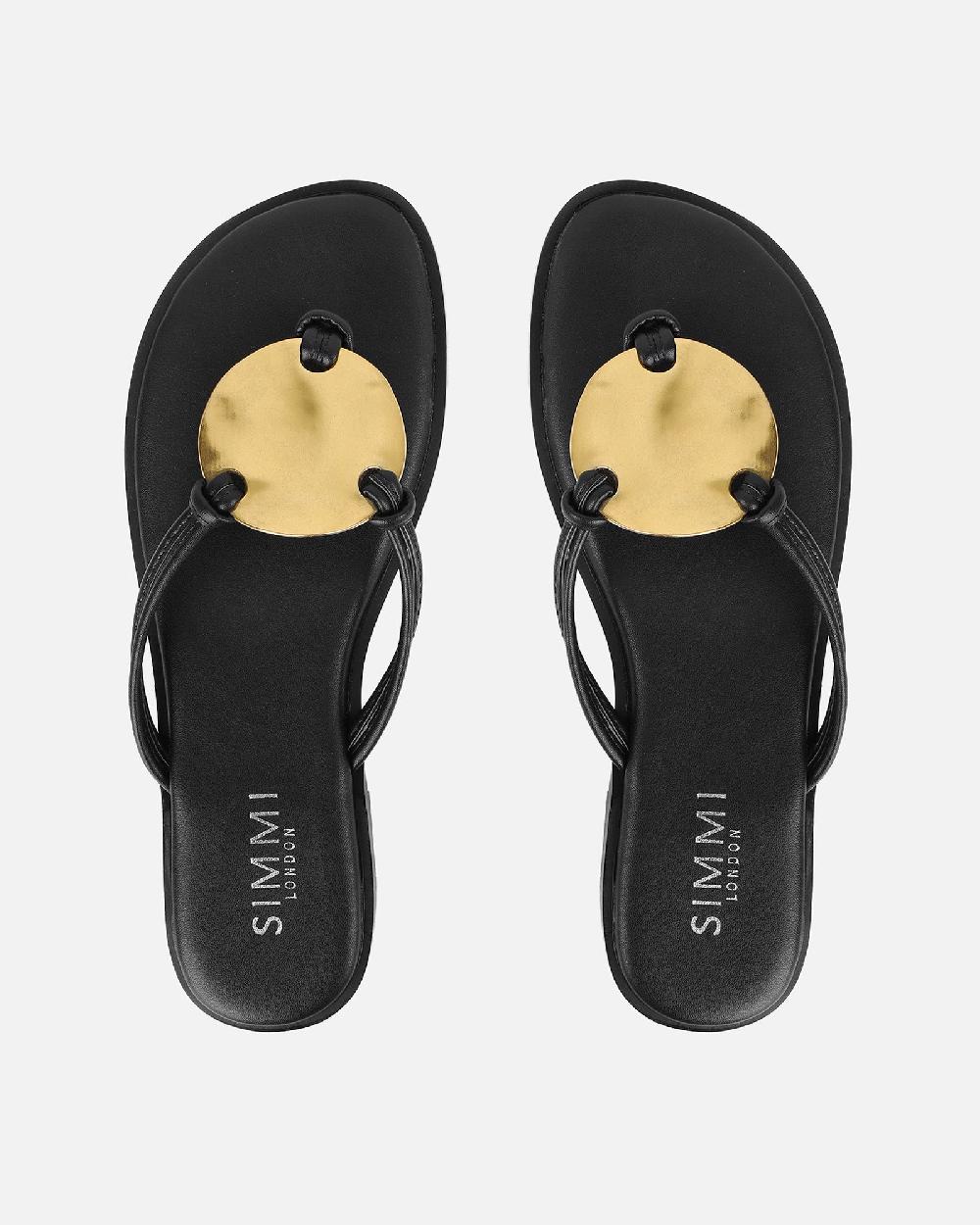 Simmi Black Gold Detail Toe Thong Sliders
