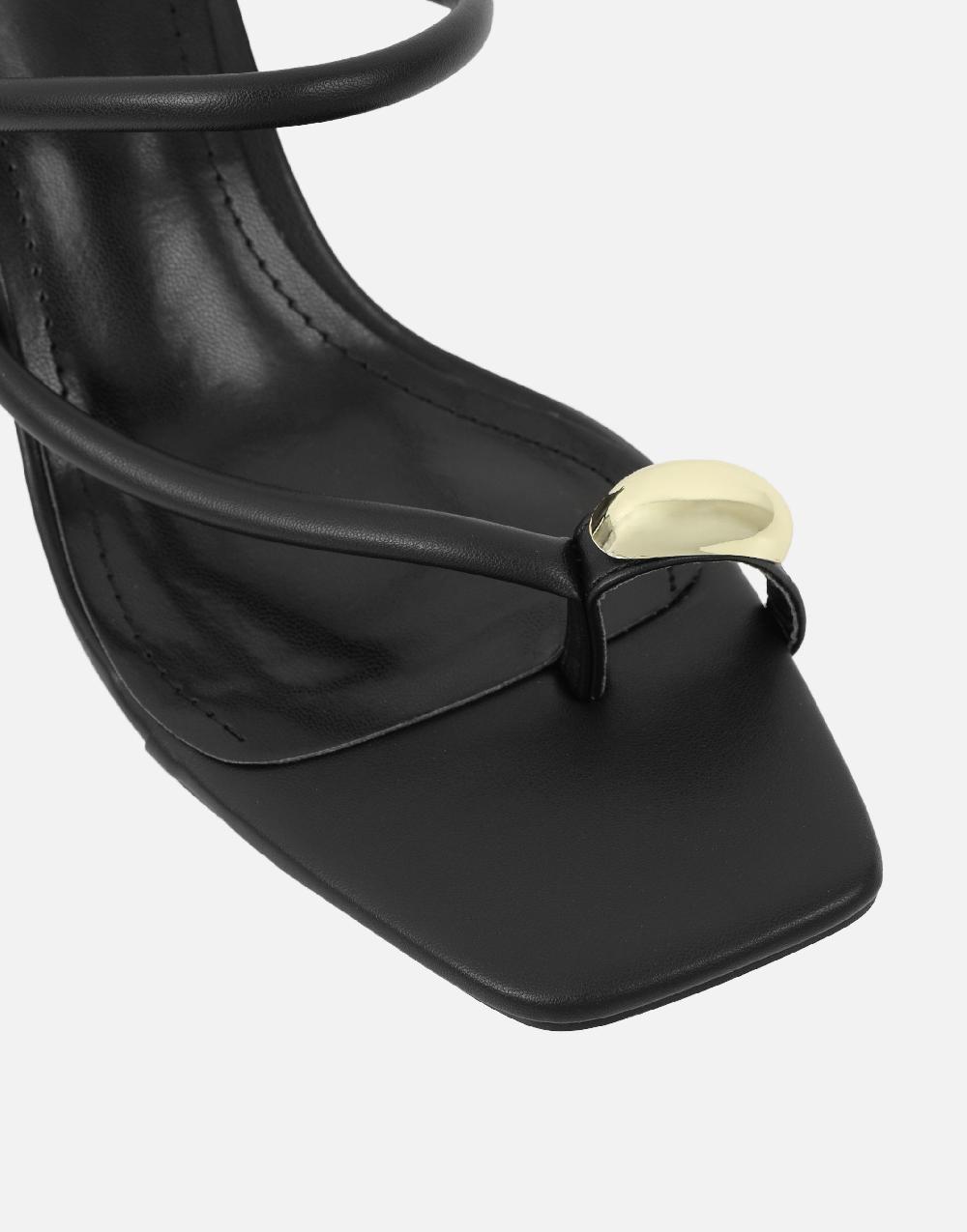 Simmi Black Gold Toe Post Detail Mules