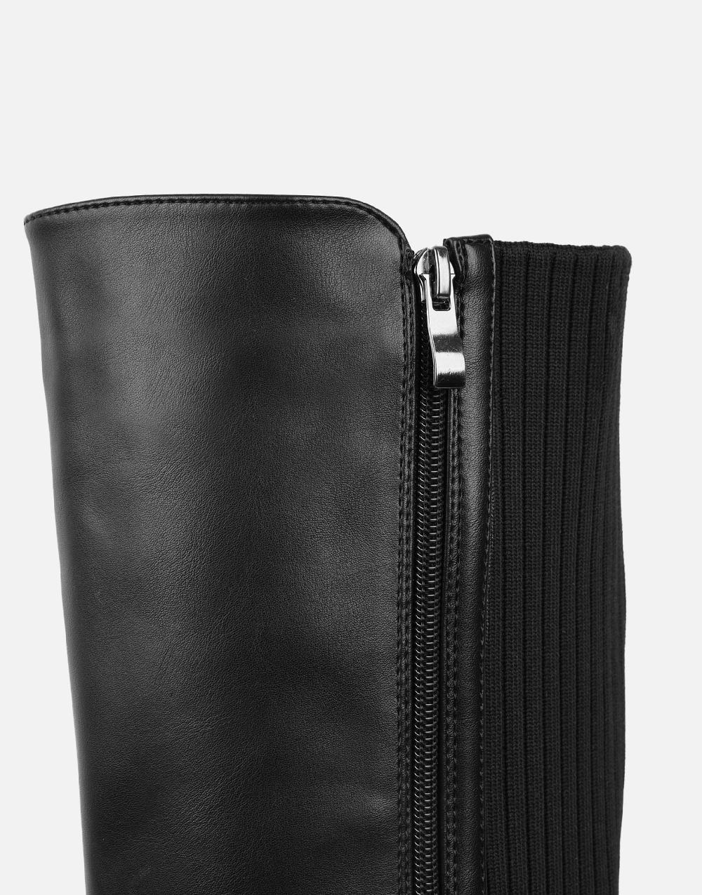 Simmi Black Knee High Buckle Detail Sock Boots