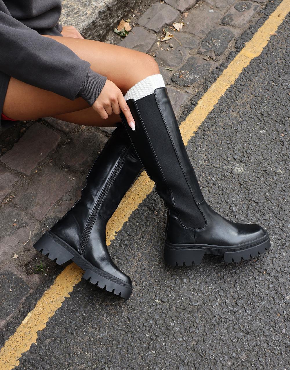 simmi Black Knee High Chunky Boots