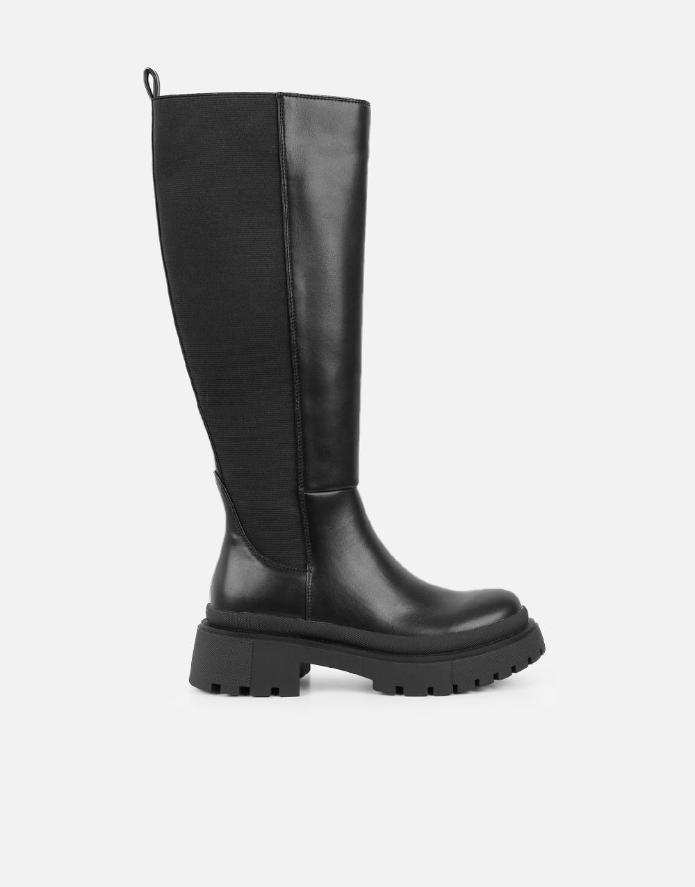 Simmi Black Knee High Sock Chunky Boots