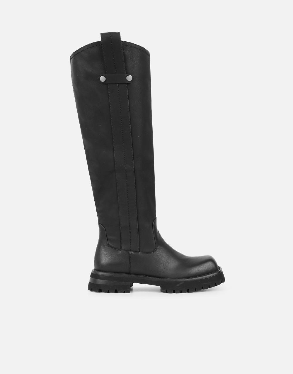 Simmi Black Knee High Tab Detail Boots