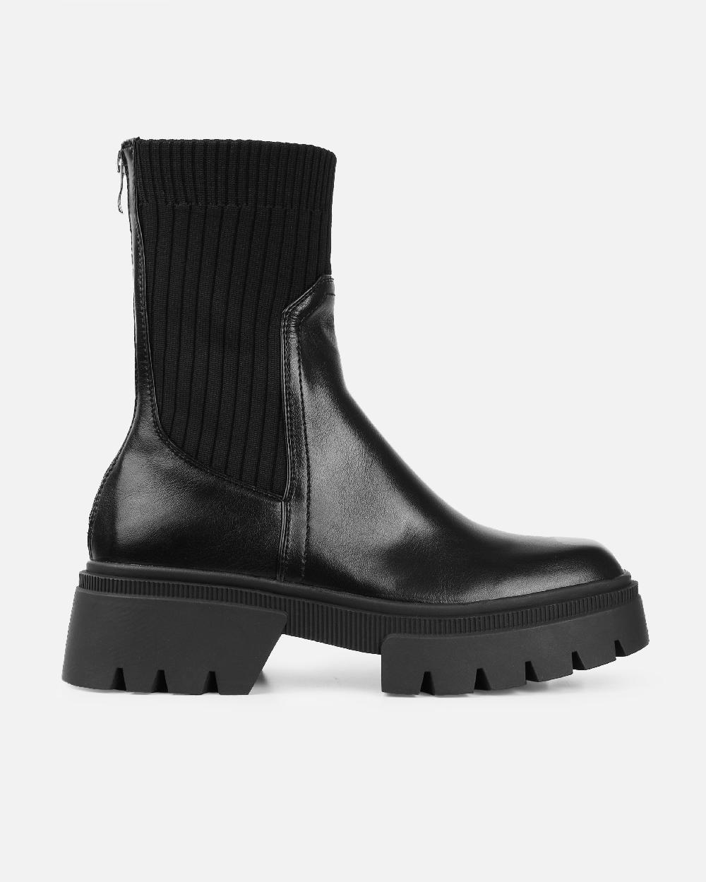 Simmi Black Knit Chunky Ankle Boots