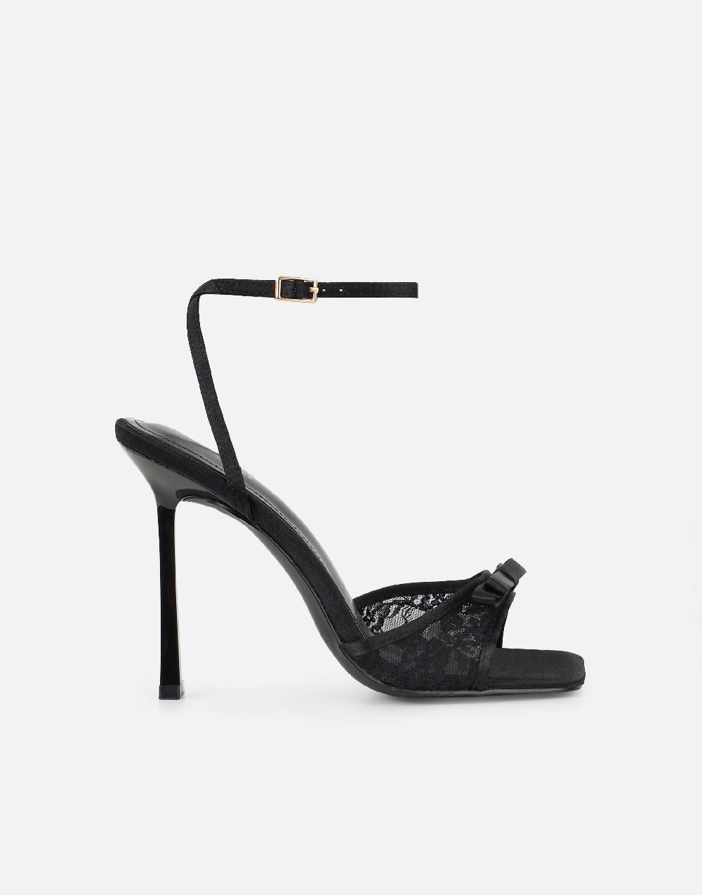 Simmi Black Lace Bow Detail Heeled Sandals