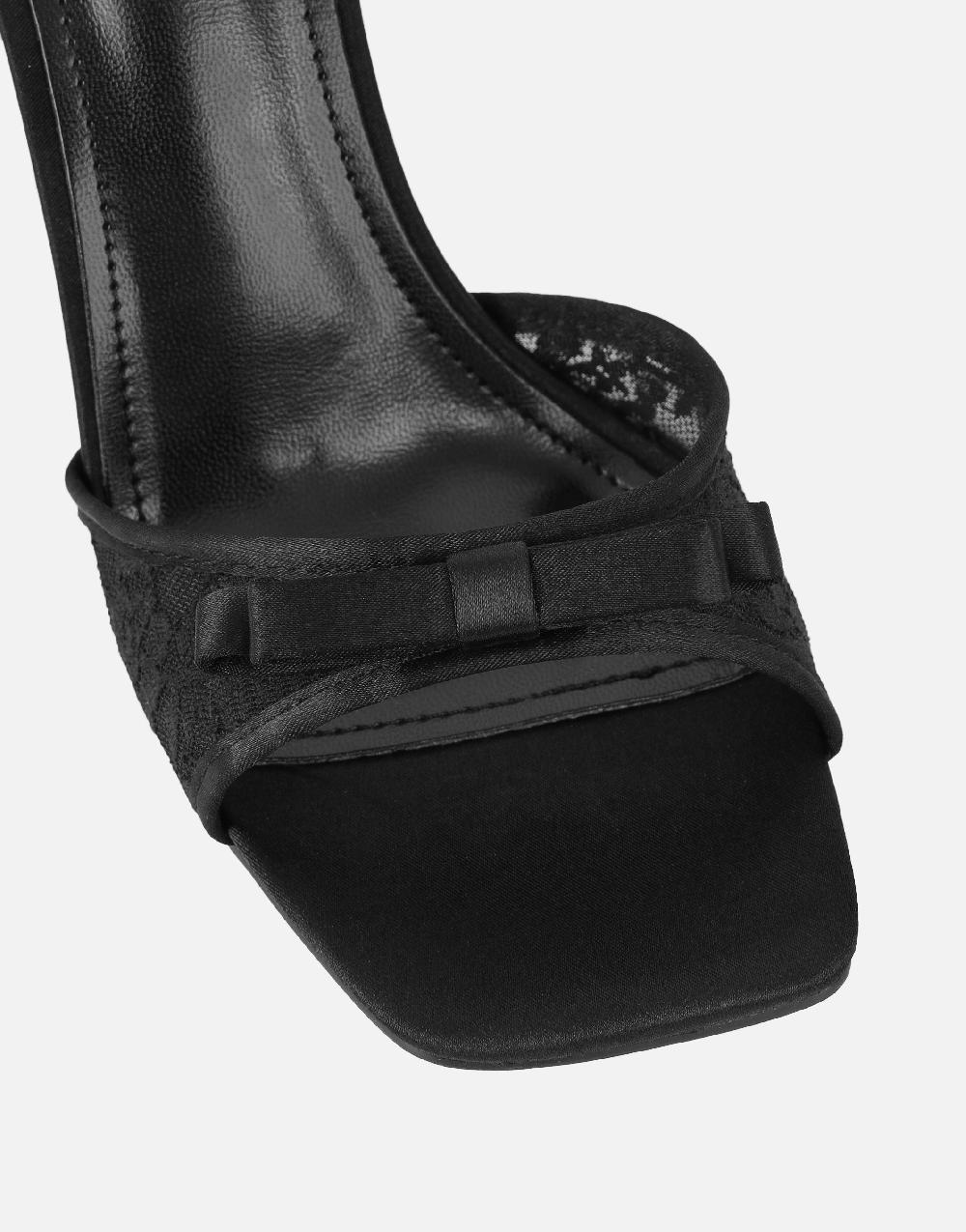 Simmi Black Lace Bow Detail Heeled Sandals