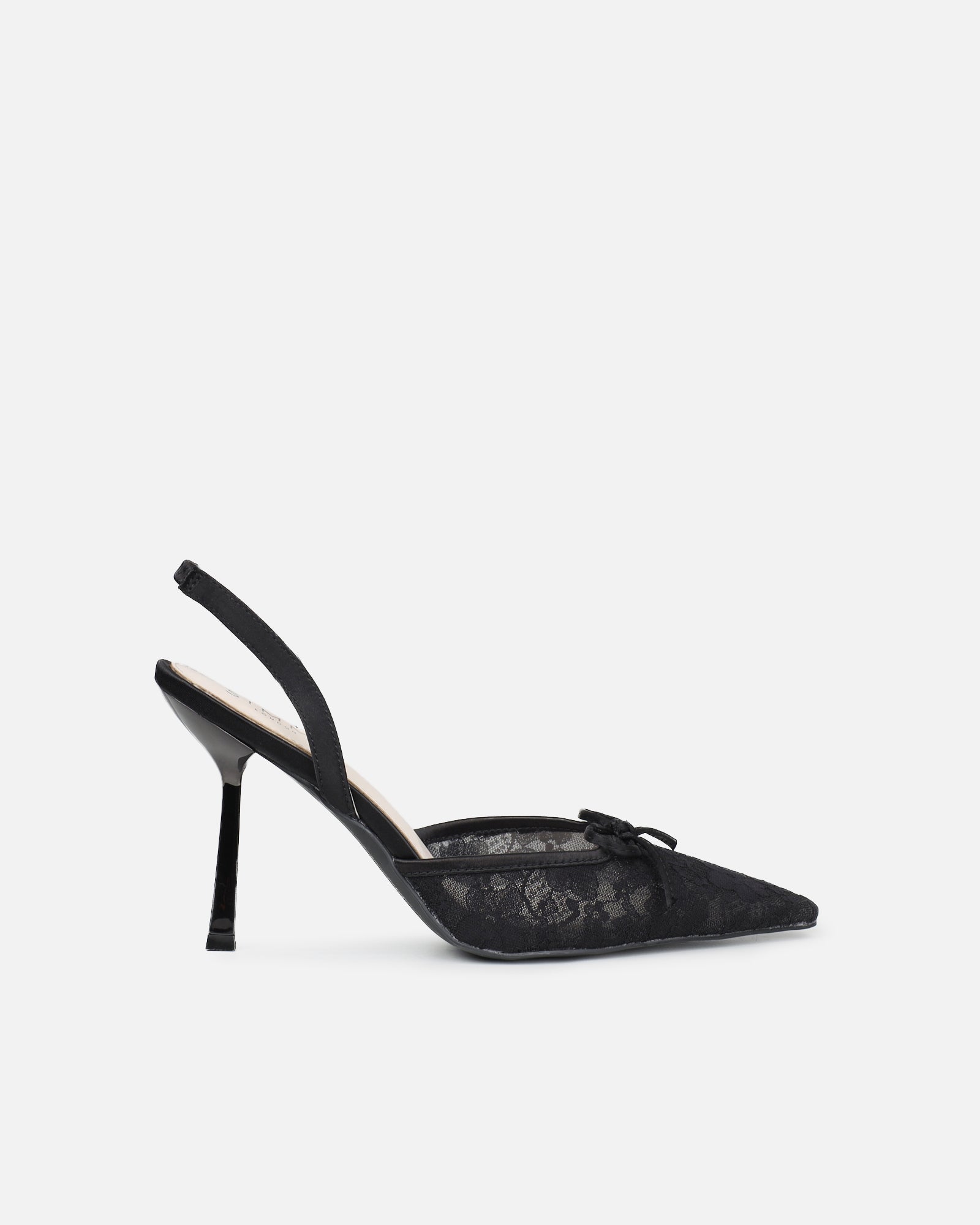 Simmi Black Lace Bow Heeled Sandals