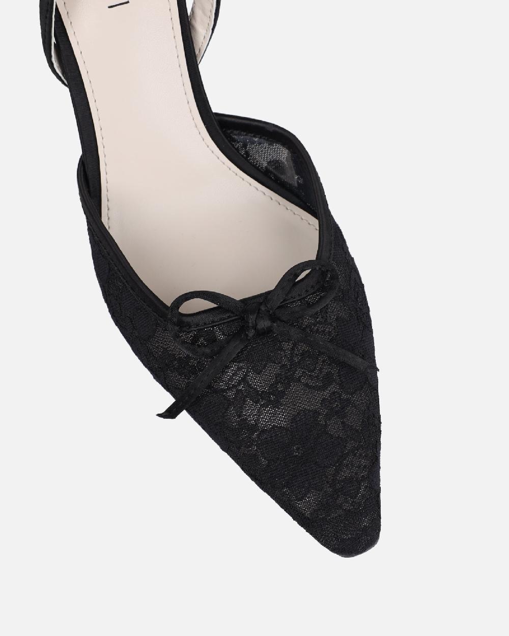 Simmi Black Lace Bow Heeled Sandals