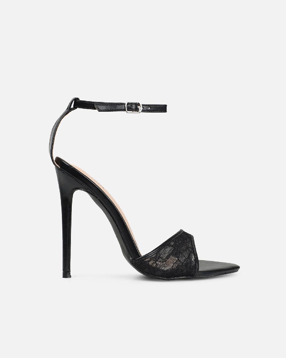 Simmi Black Lace Heeled Sandals