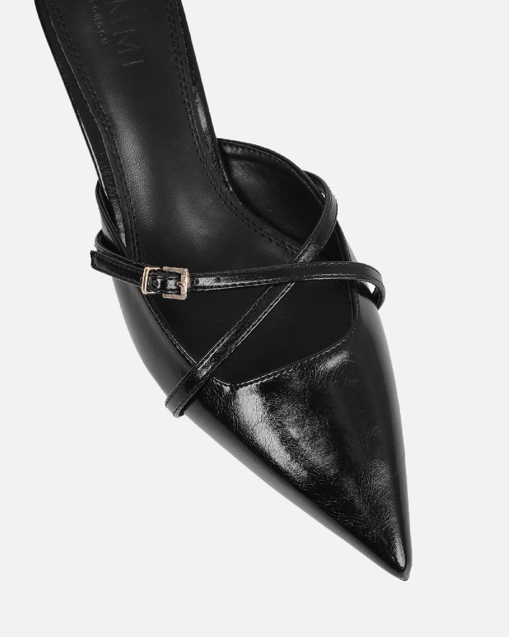 Simmi Black Low Heel Buckle Mules