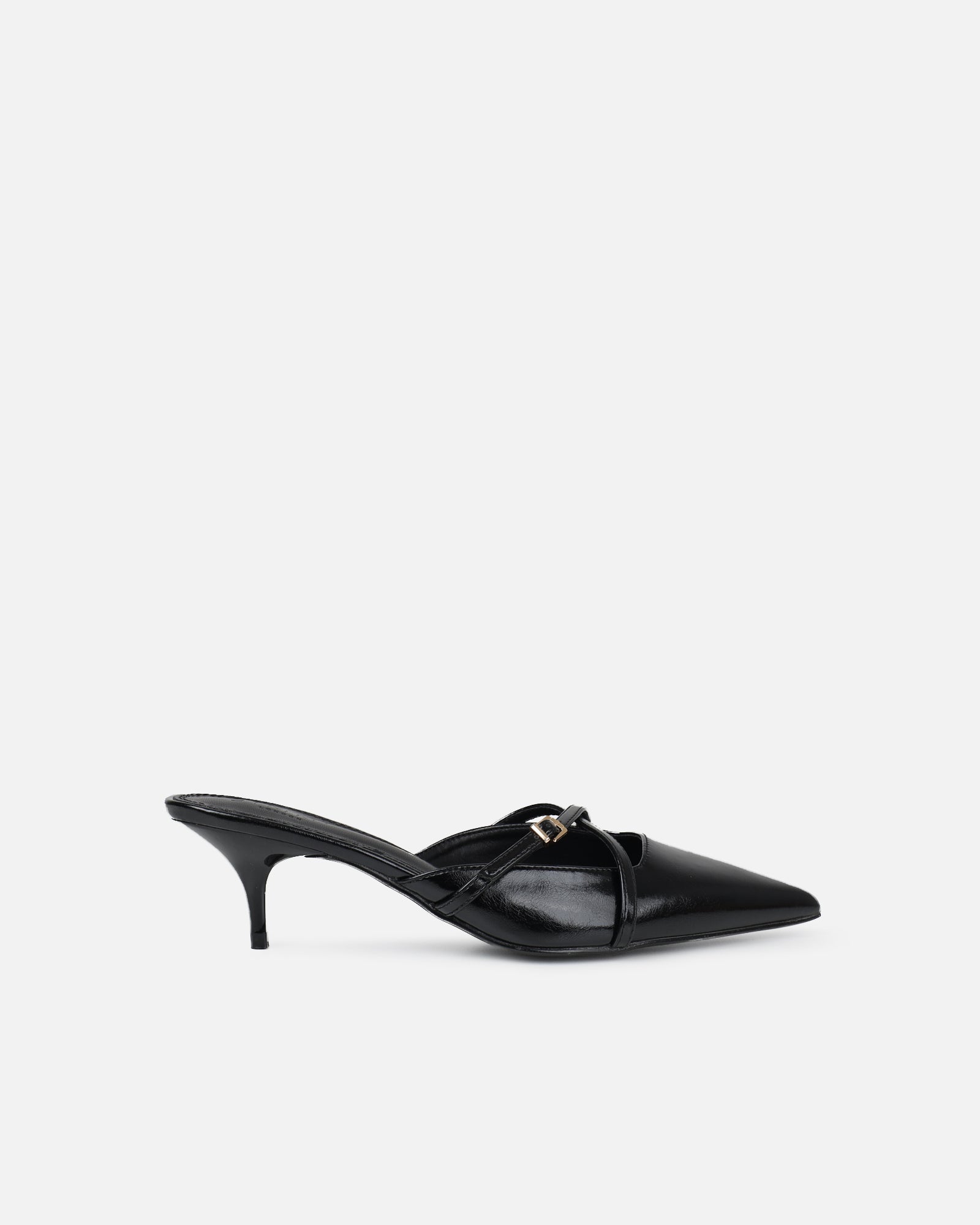 Simmi Black Low Heel Buckle Mules