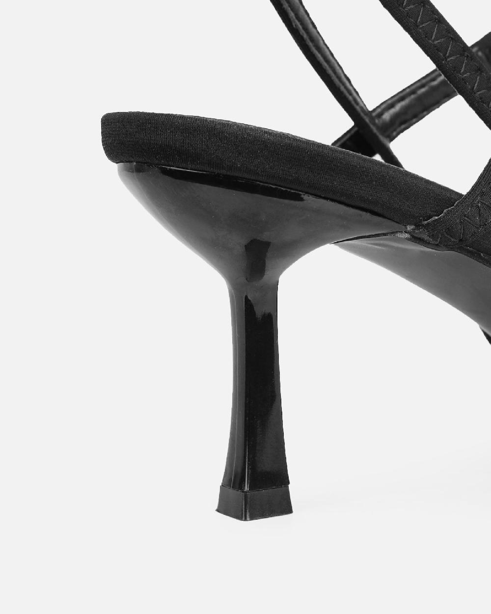 Simmi Black Lycra Strappy Heeled Sandals
