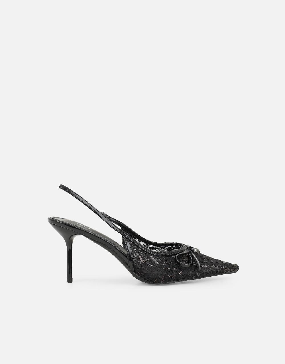 Simmi Black Mesh Bow Detail Slingback Courts