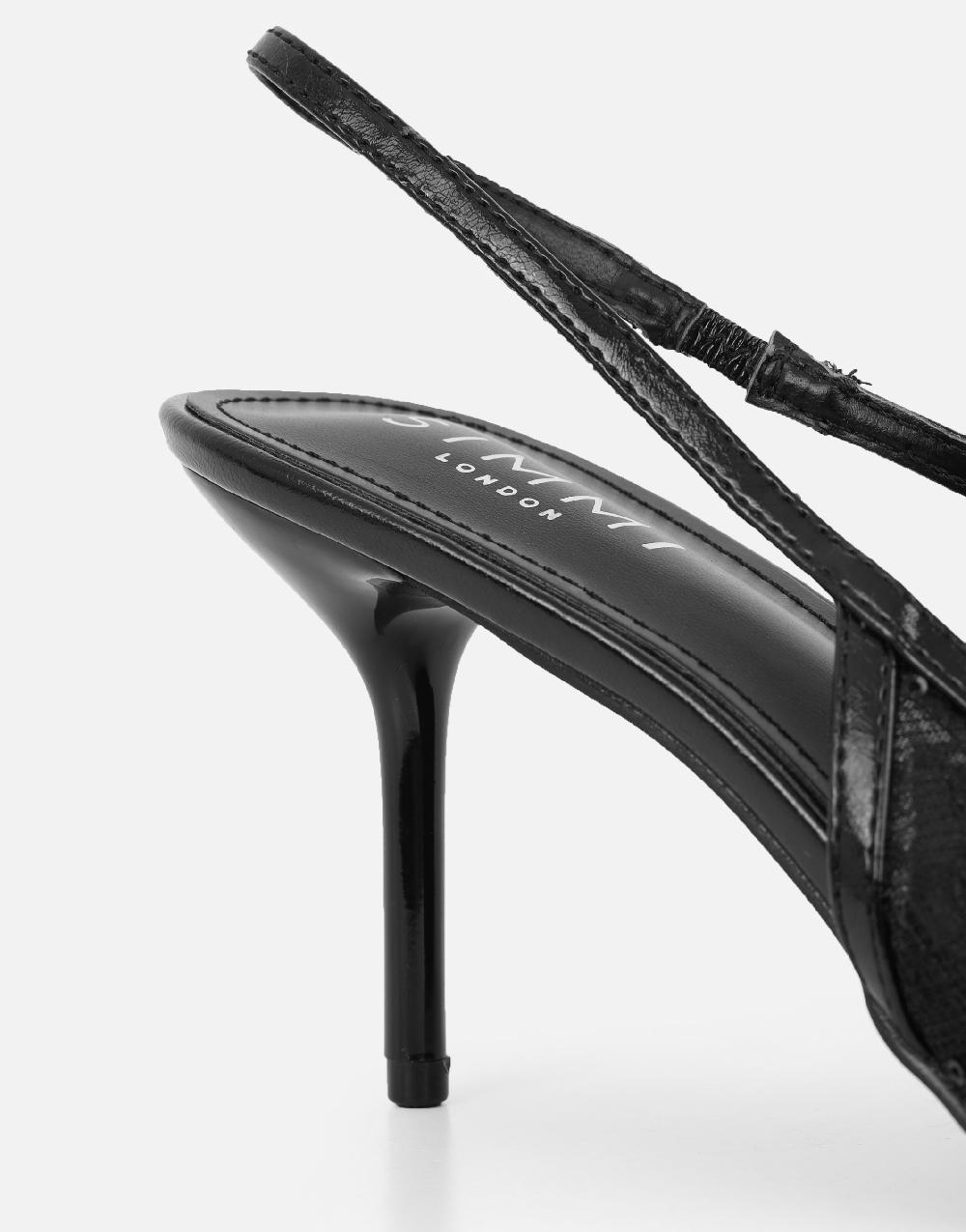 Simmi Black Mesh Bow Detail Slingback Courts