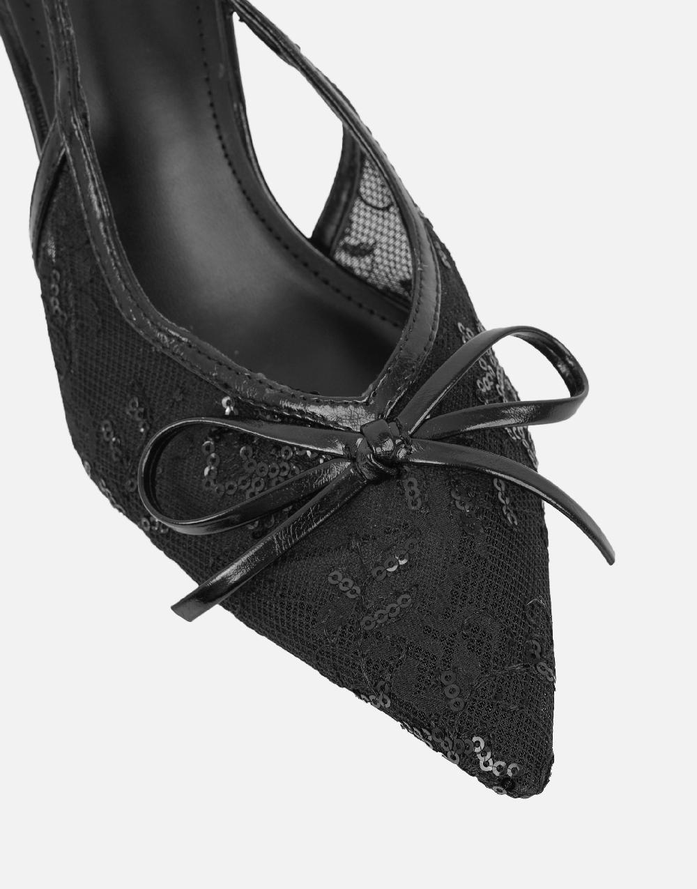 Simmi Black Mesh Bow Detail Slingback Courts