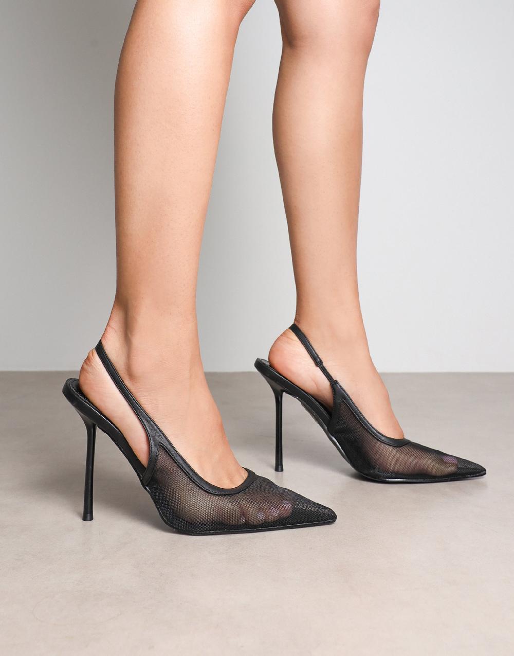 simmi Black Mesh Slingback Courts