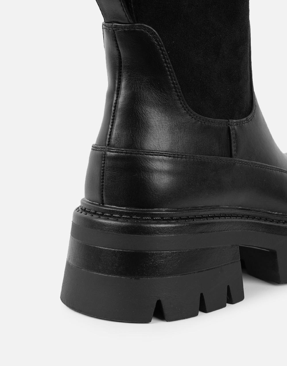 Simmi Black Microfibre Stretch Chunky Boots