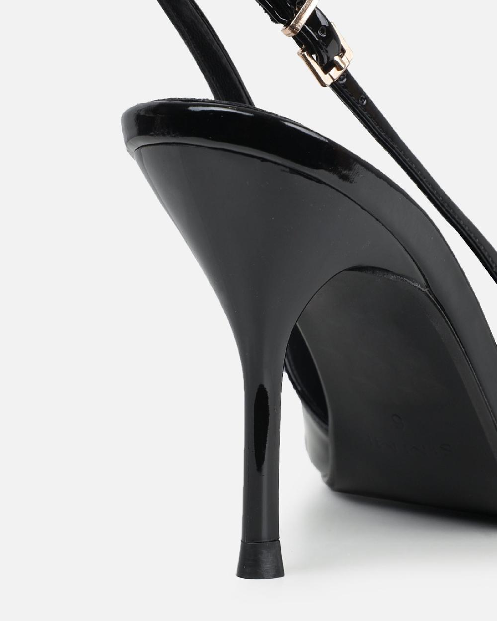 Simmi Black Patent Buckle Detail Slingback Courts