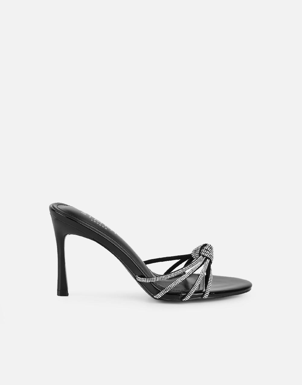 Simmi Black Patent Diamante Knot Mules