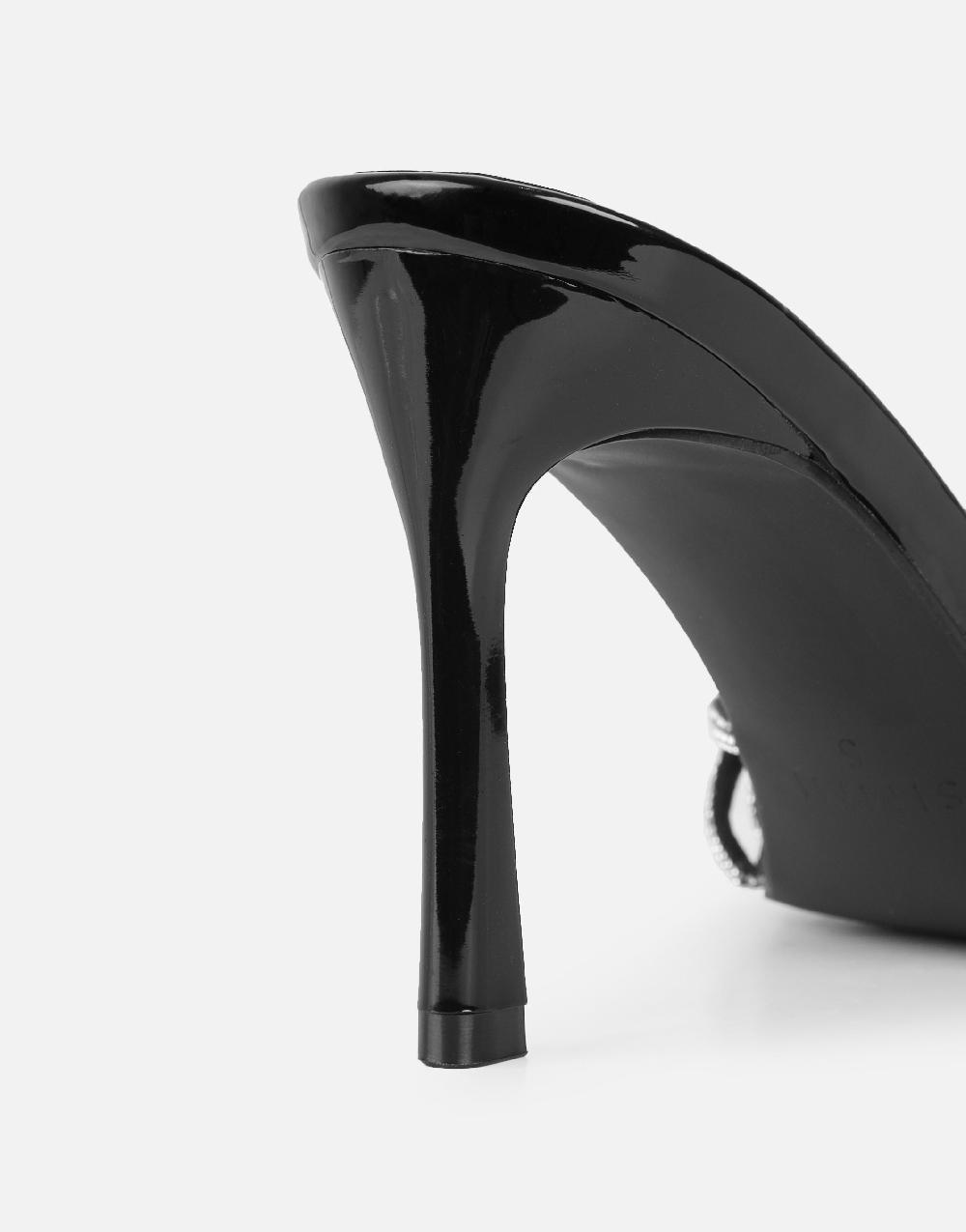 Simmi Black Patent Diamante Knot Mules
