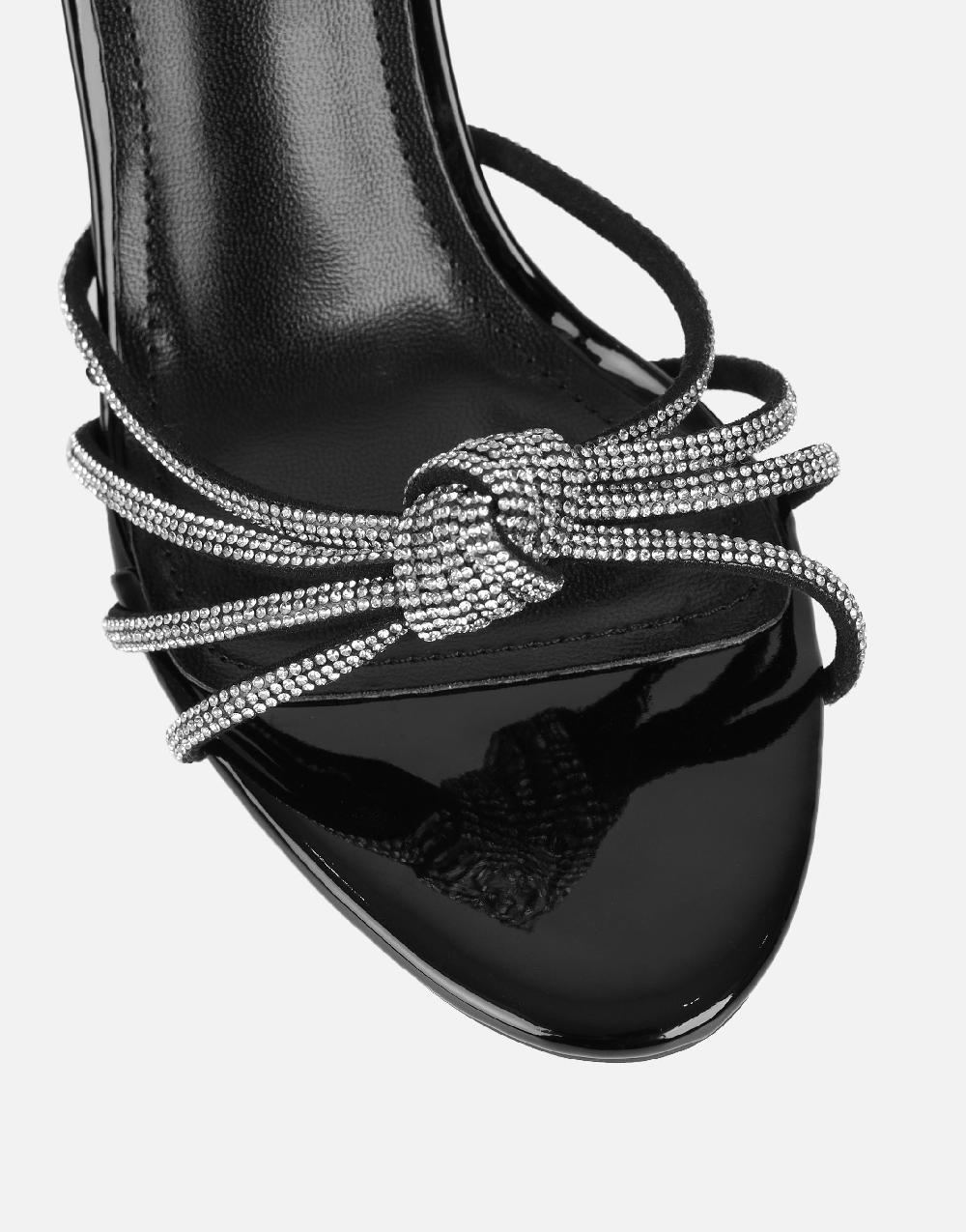 Simmi Black Patent Diamante Knot Mules