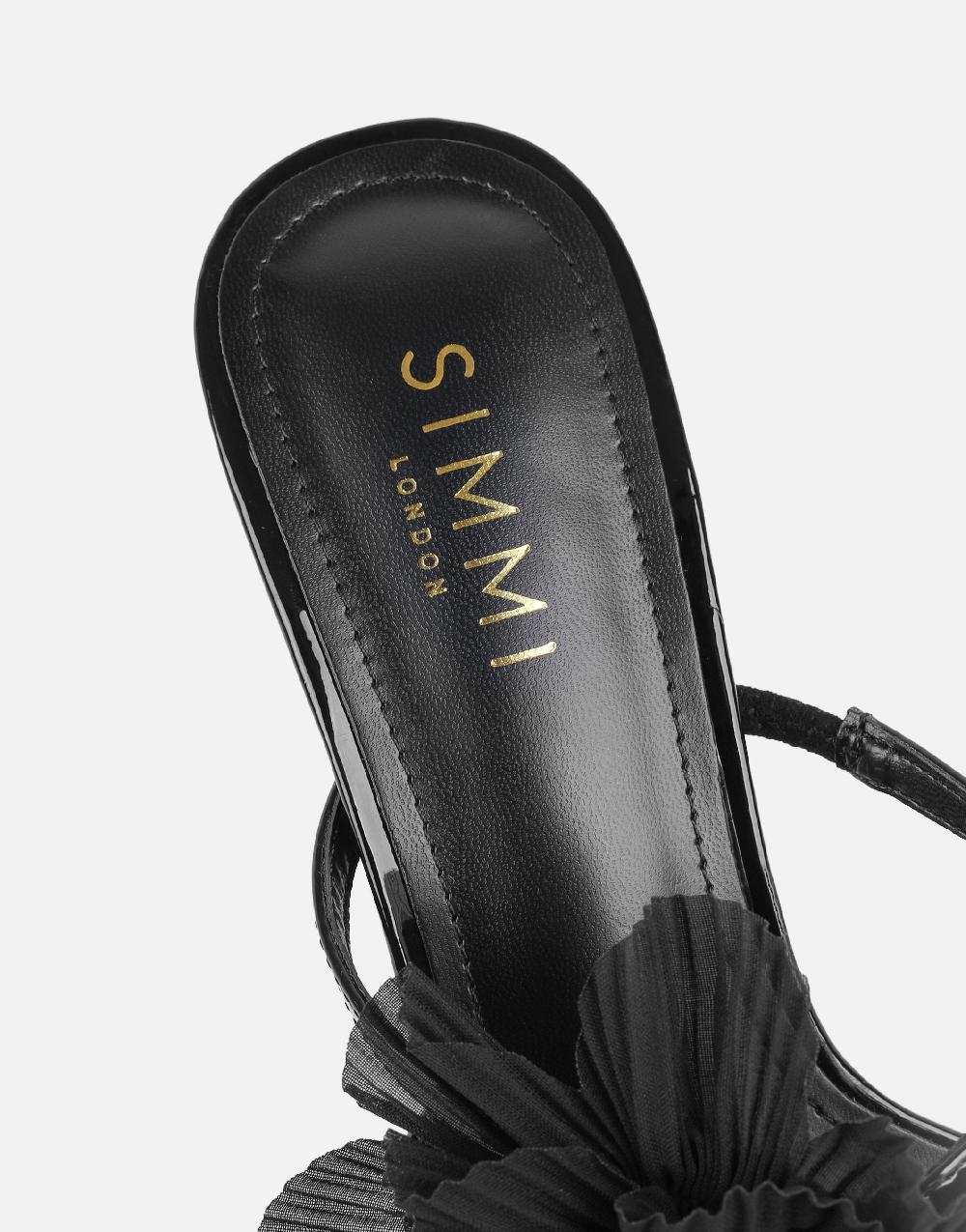 Simmi Black Patent Flower Detail Heeled Sandals
