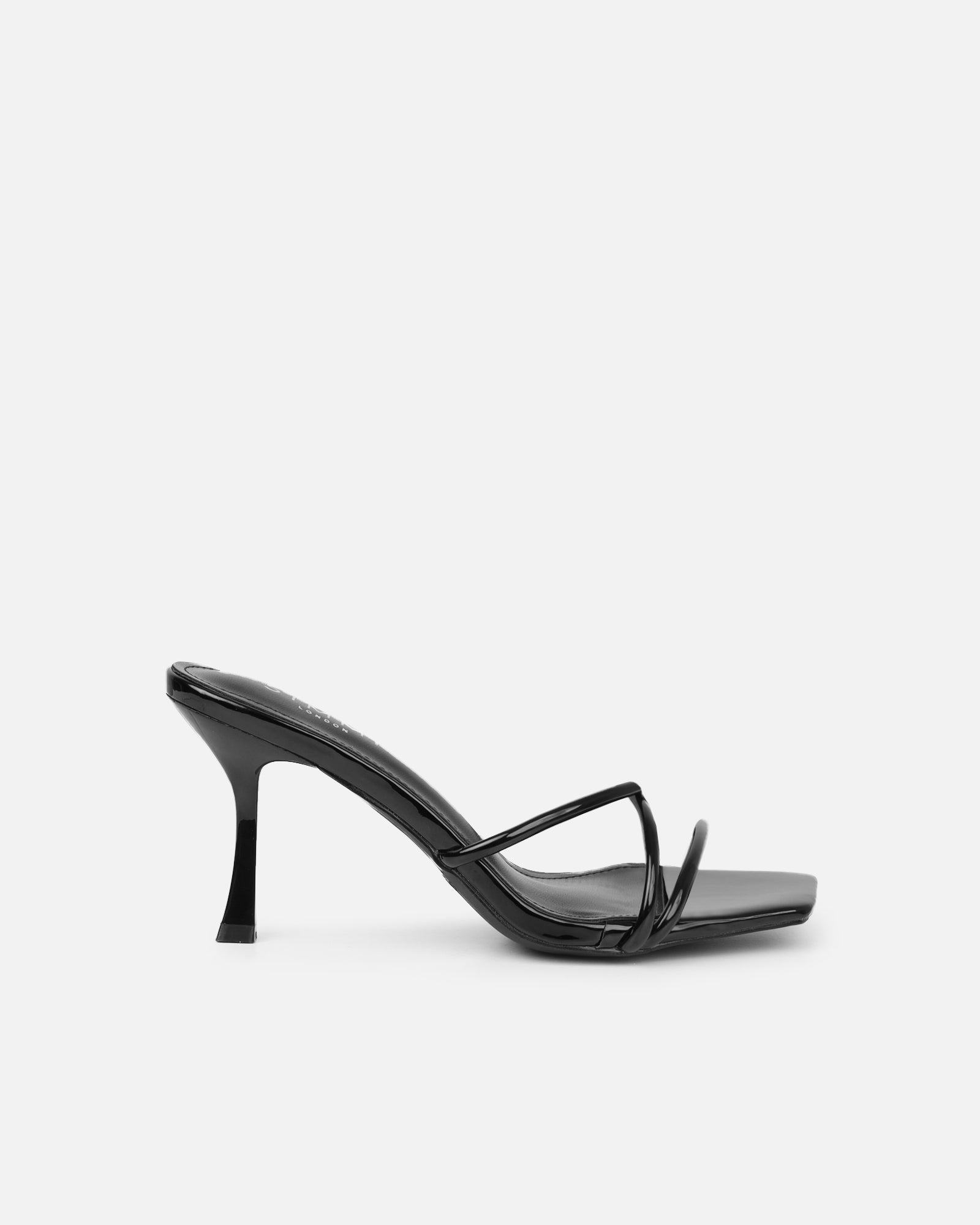 Simmi Black Patent Mid Heeled Sandals