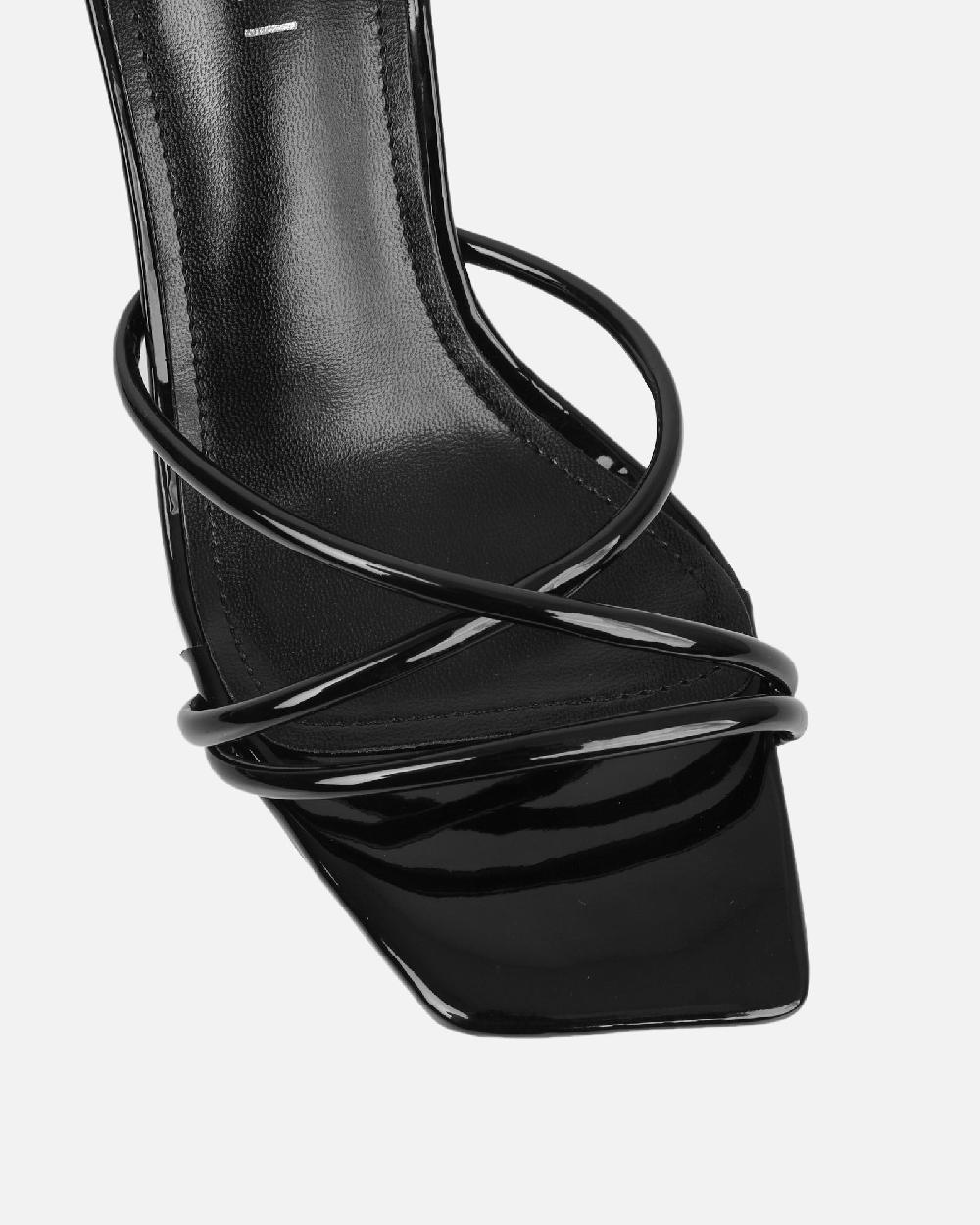 Simmi Black Patent Mid Heeled Sandals
