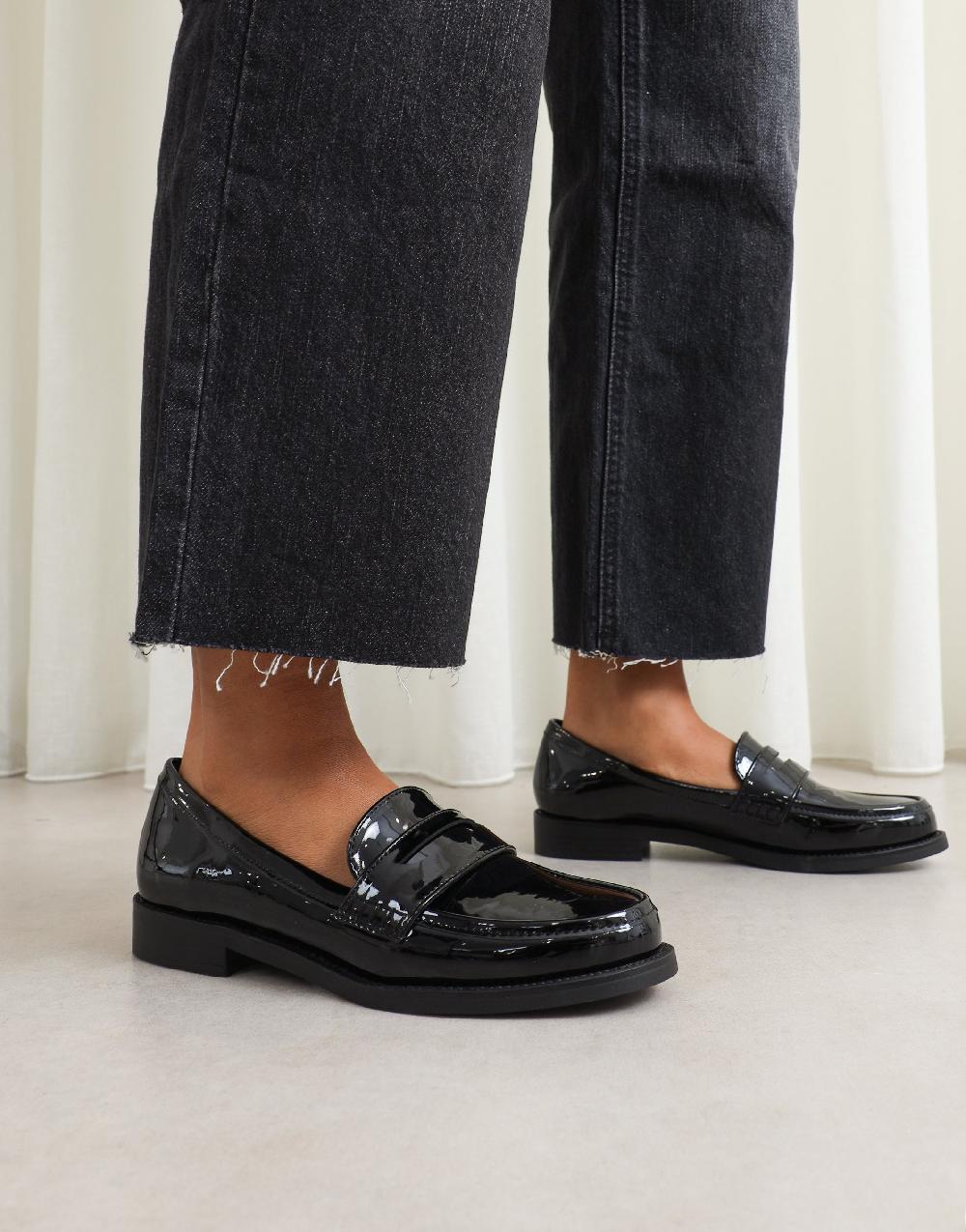 simmi Black Patent Penny Loafers