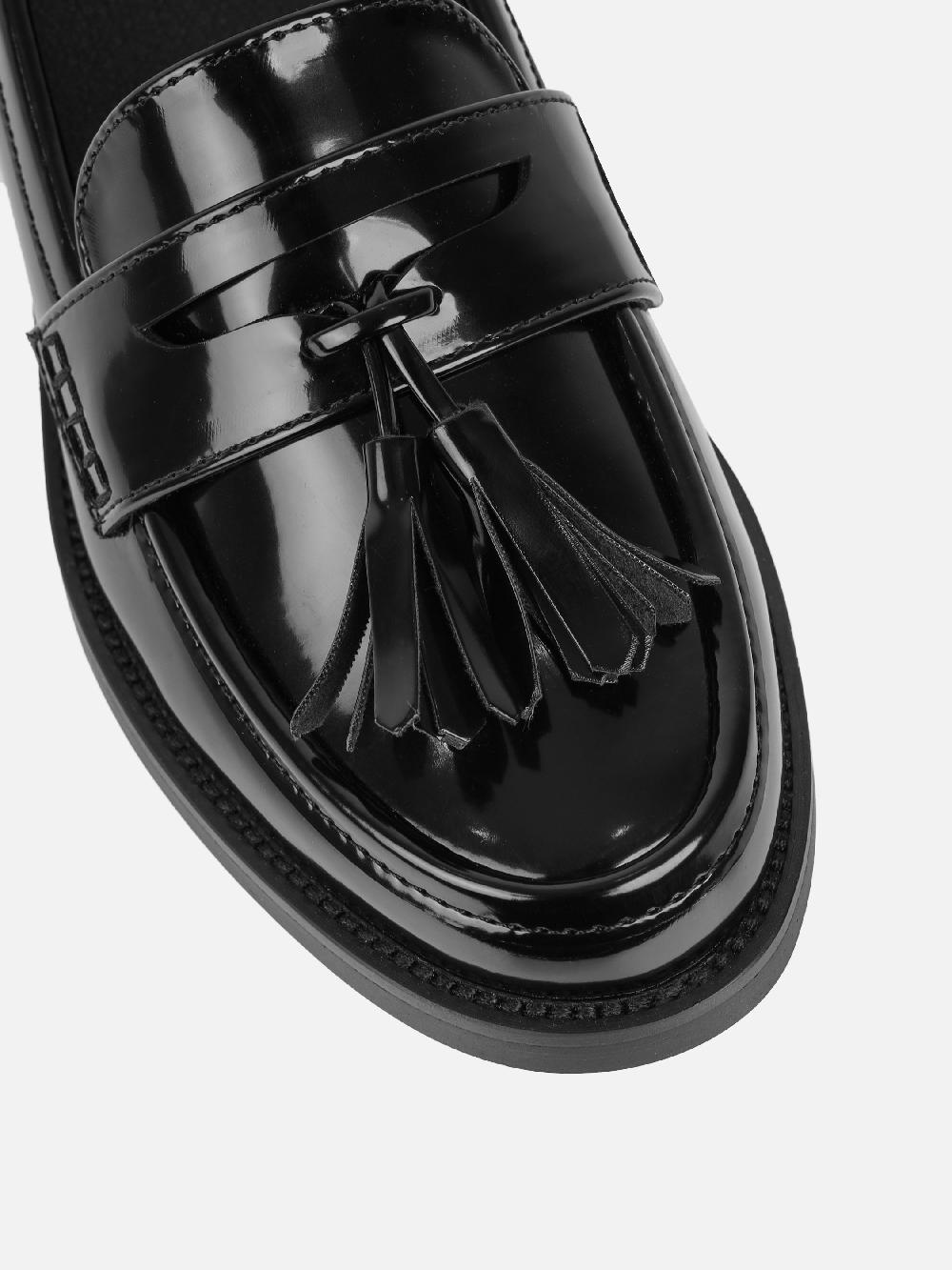Simmi Black Patent Tassel Loafers