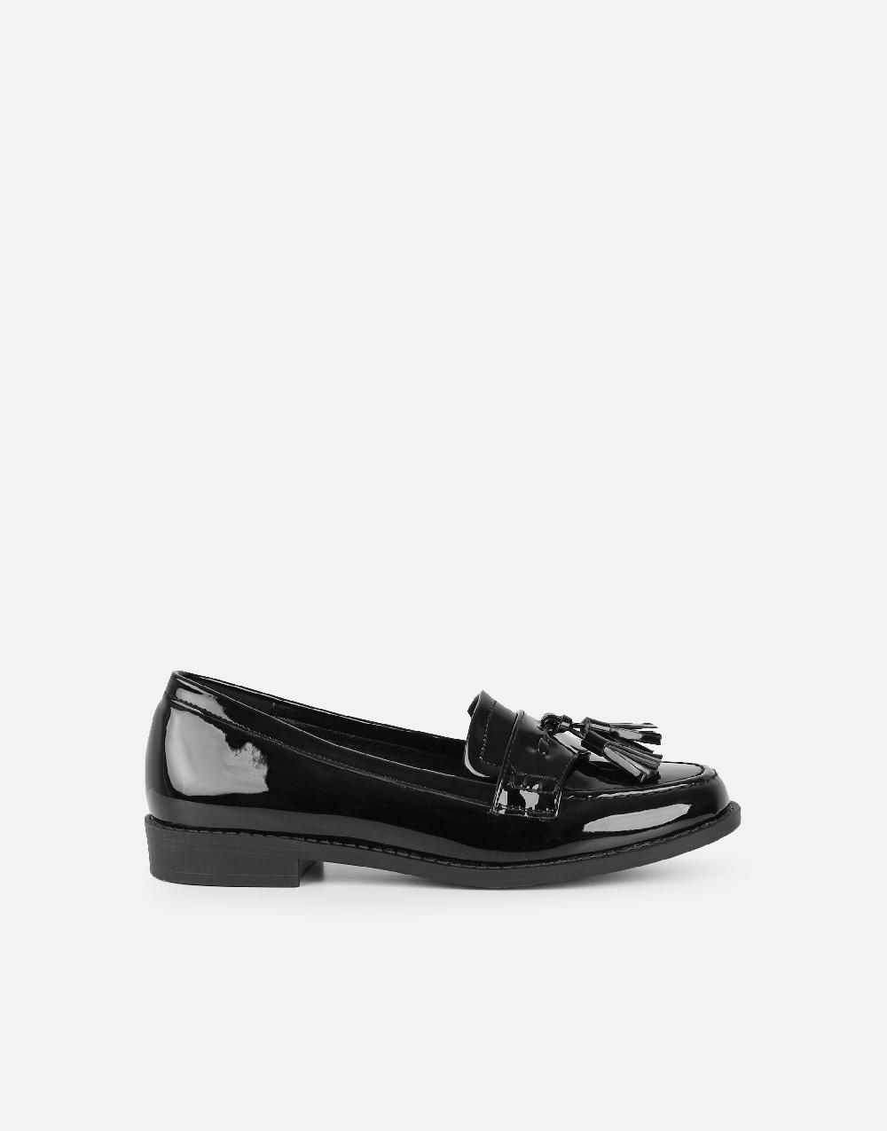 Simmi Black Patent Tassel Loafers