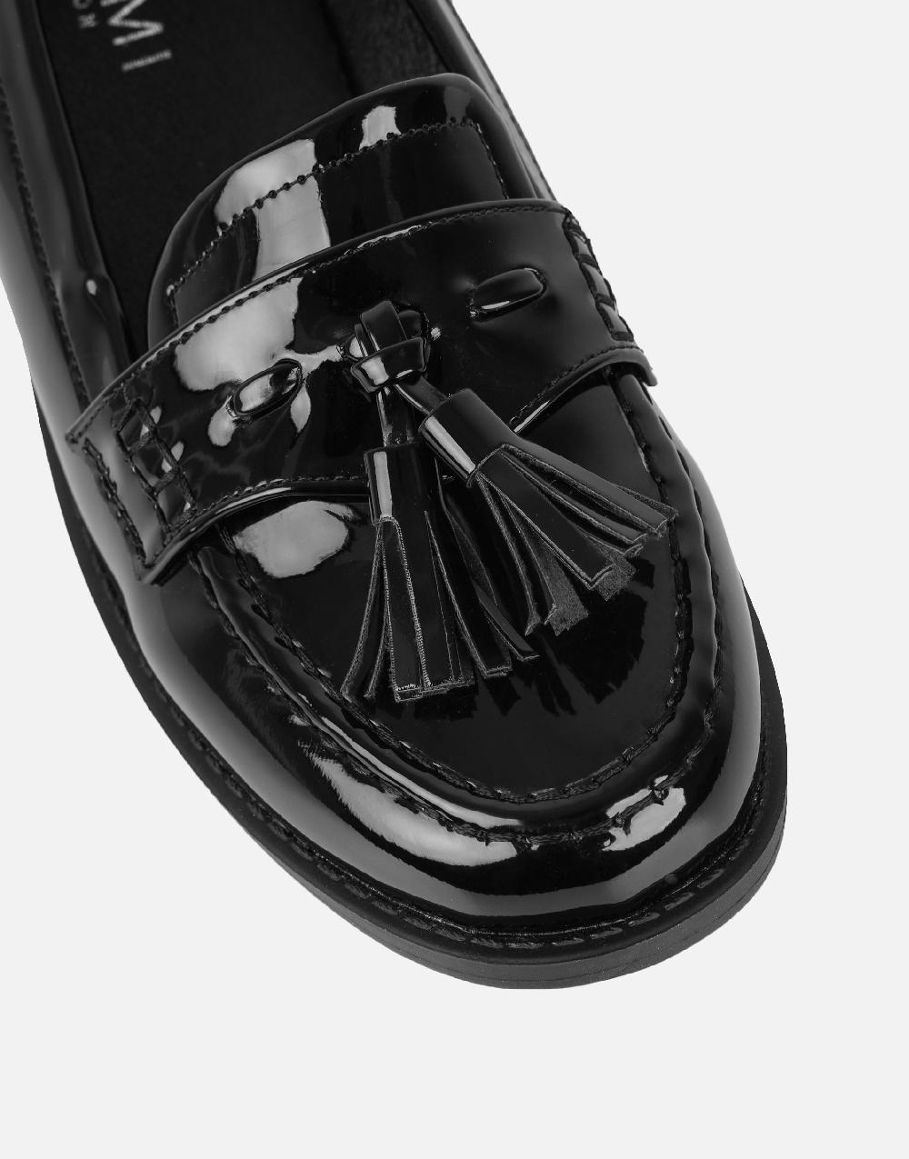 Simmi Black Patent Tassel Loafers