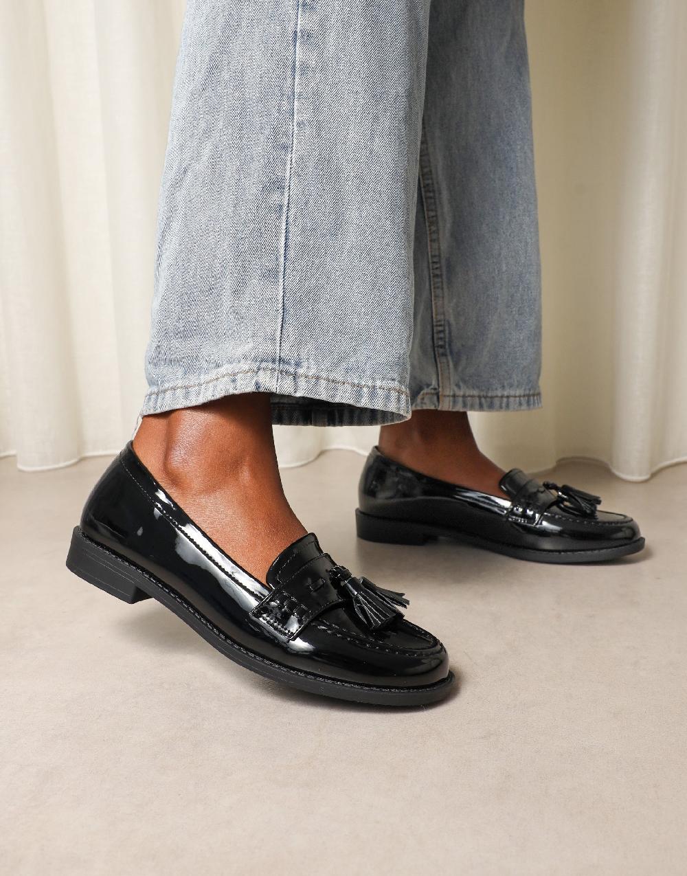 simmi Black Patent Tassel Loafers