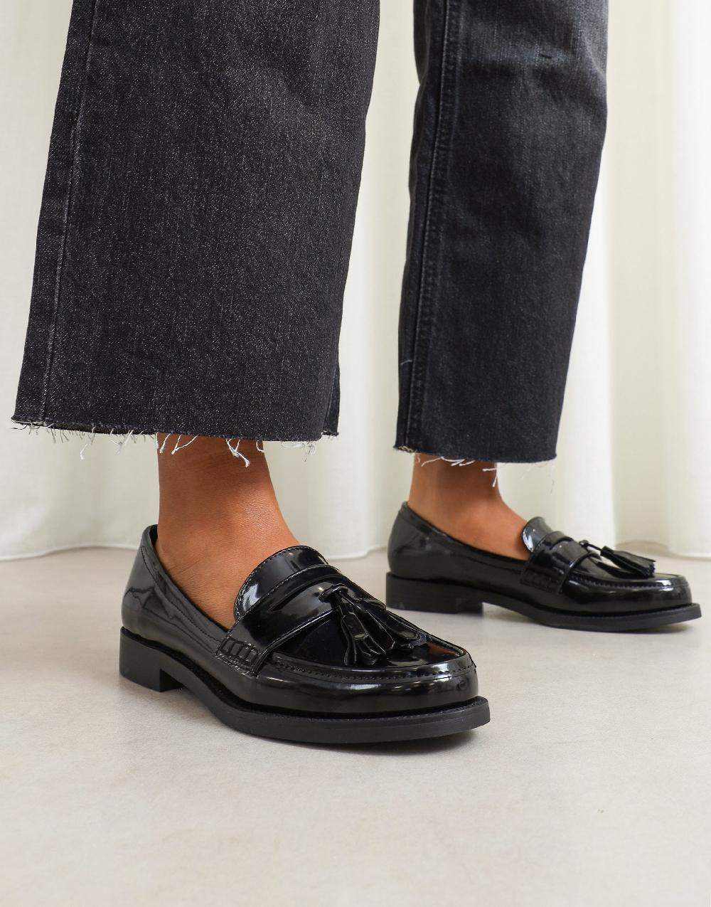 simmi Black Patent Tassel Loafers