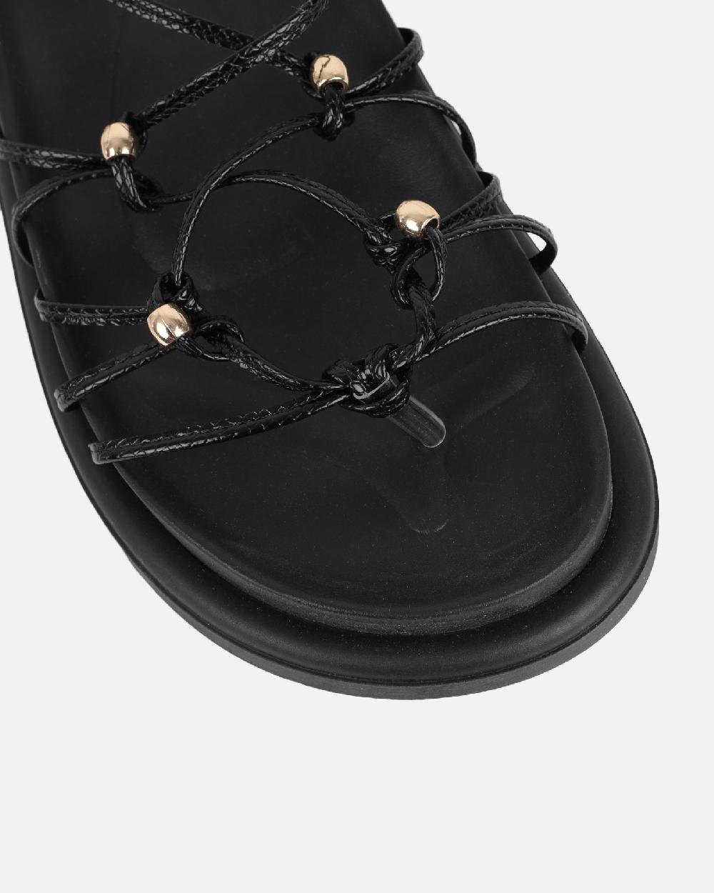 Simmi Black Rope Tie Up Sandals
