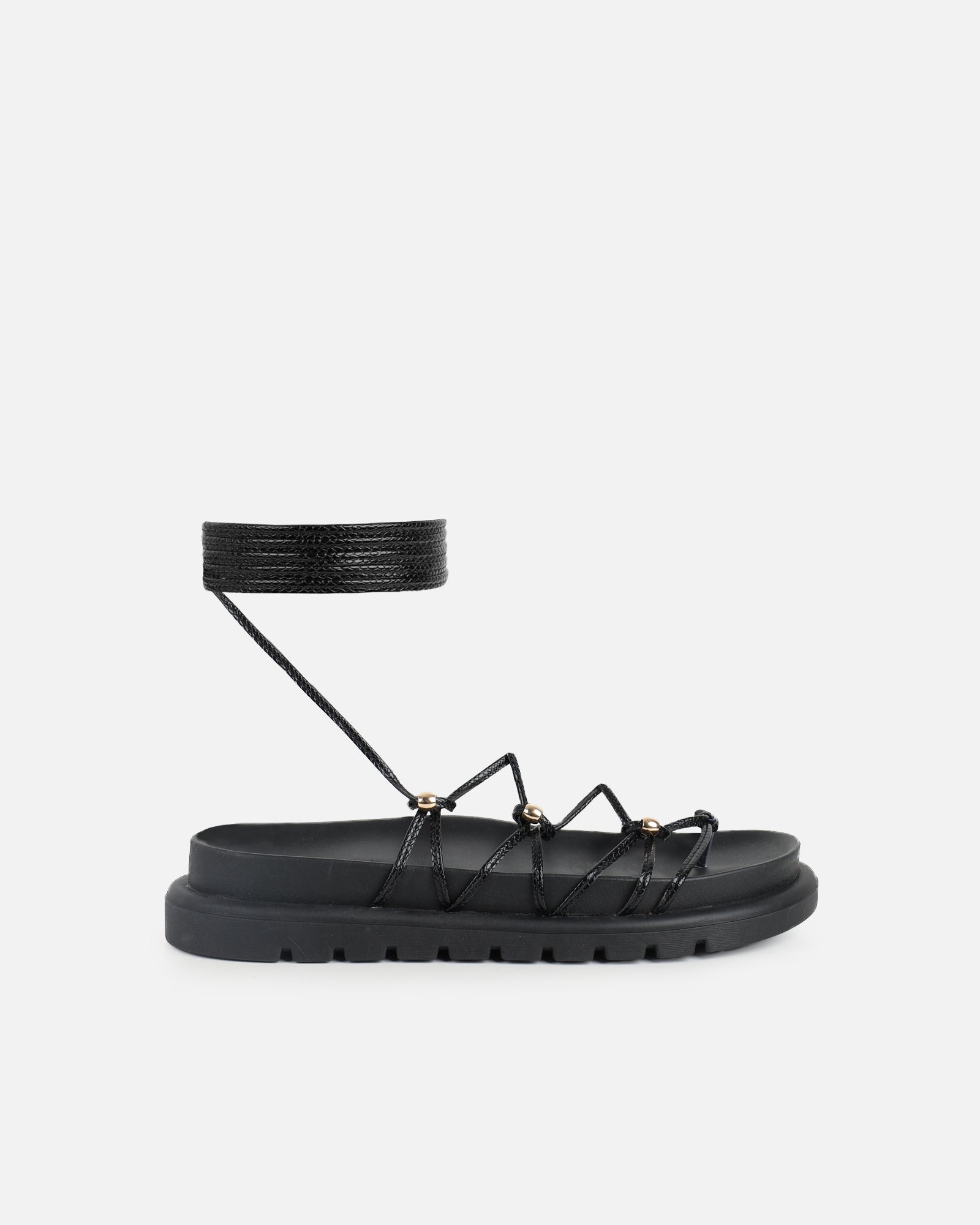 Simmi Black Rope Tie Up Sandals
