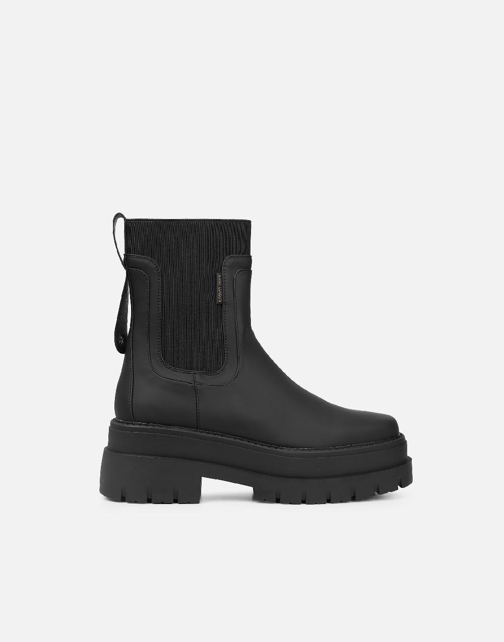 Simmi Black Rubberized Chunky Chelsea Boots