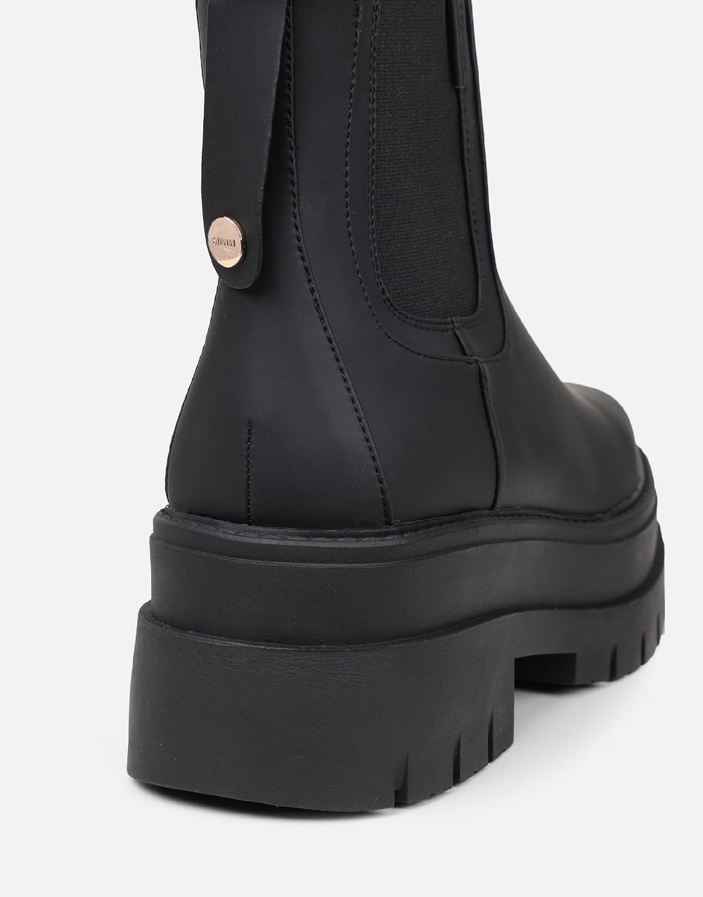 Simmi Black Rubberized Chunky Chelsea Boots