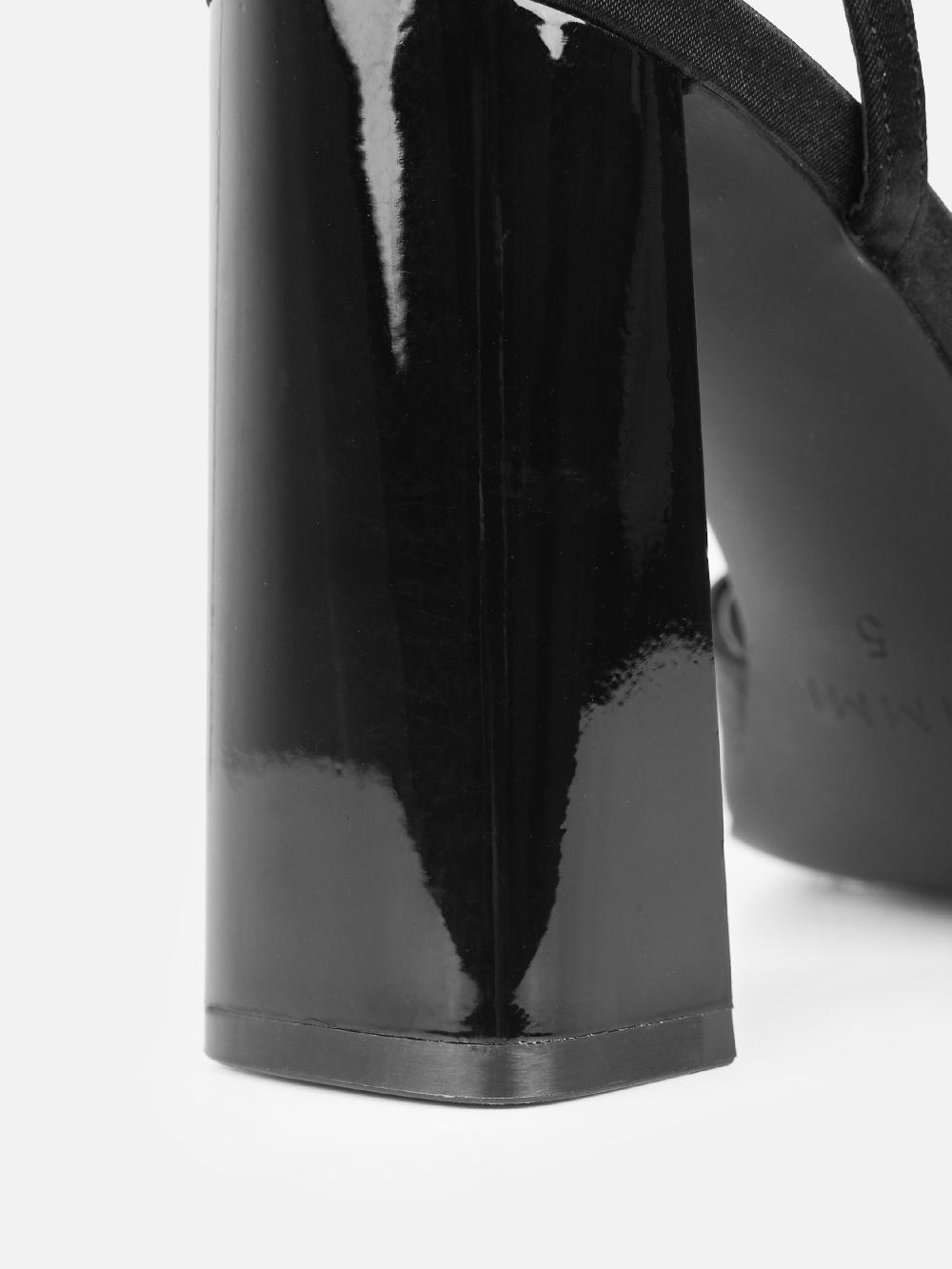 Simmi Black Satin Block Heeled Sandals