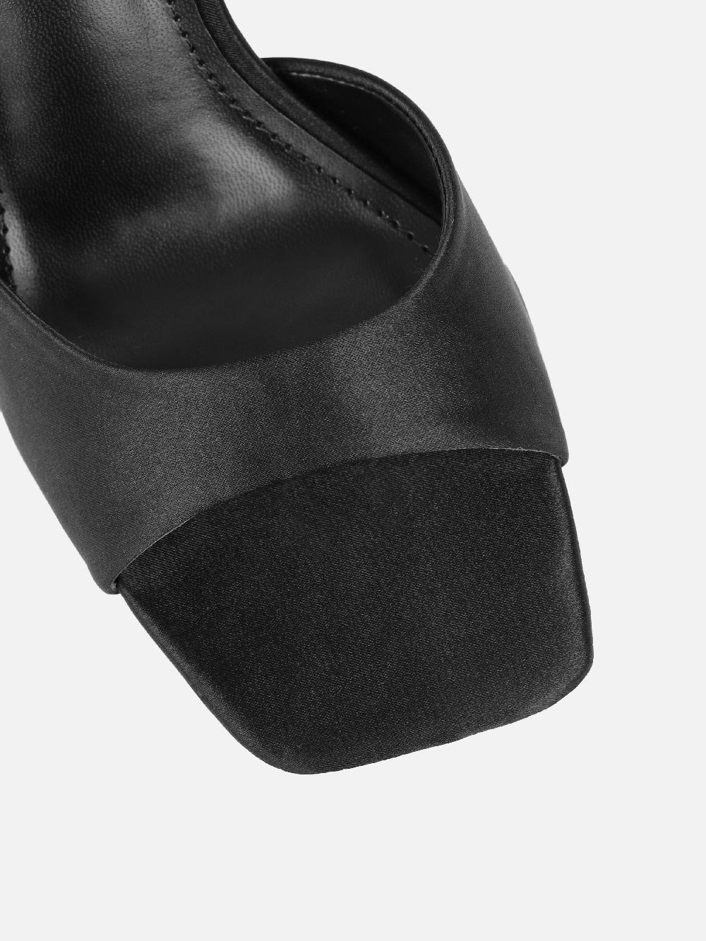 Simmi Black Satin Block Heeled Sandals