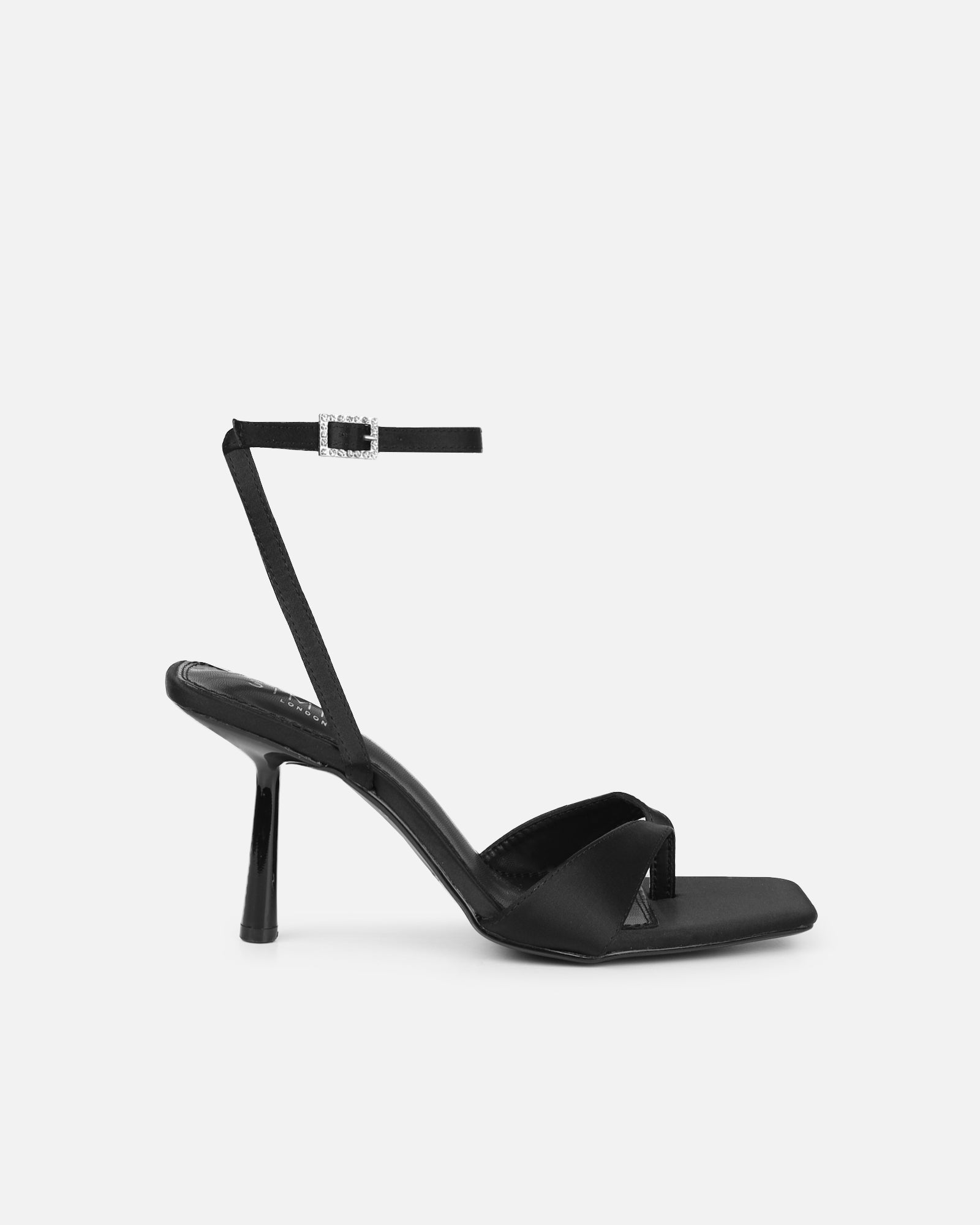Simmi Black Satin Heeled Sandals