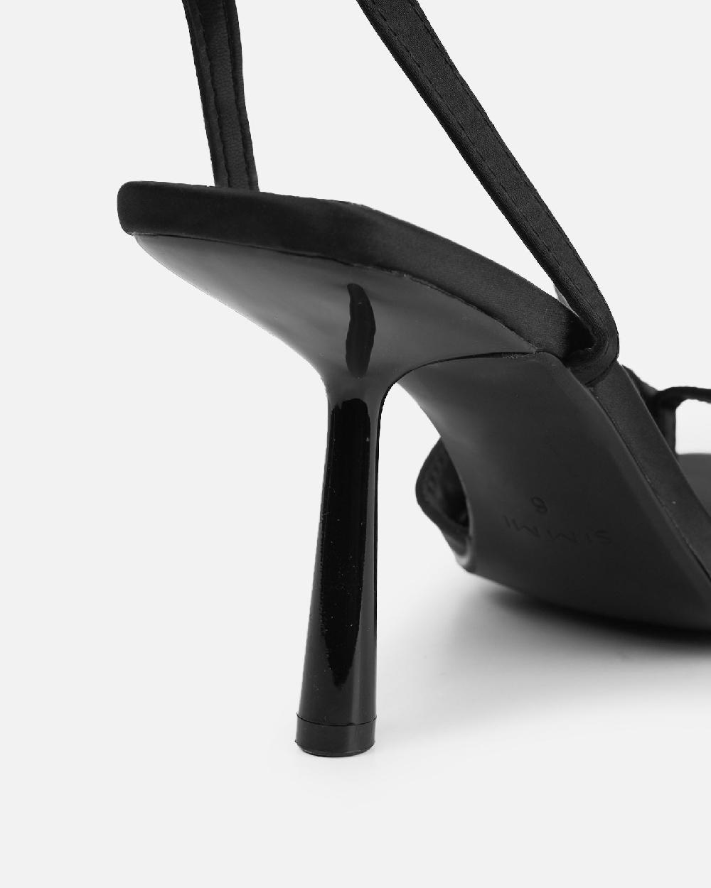 Simmi Black Satin Heeled Sandals