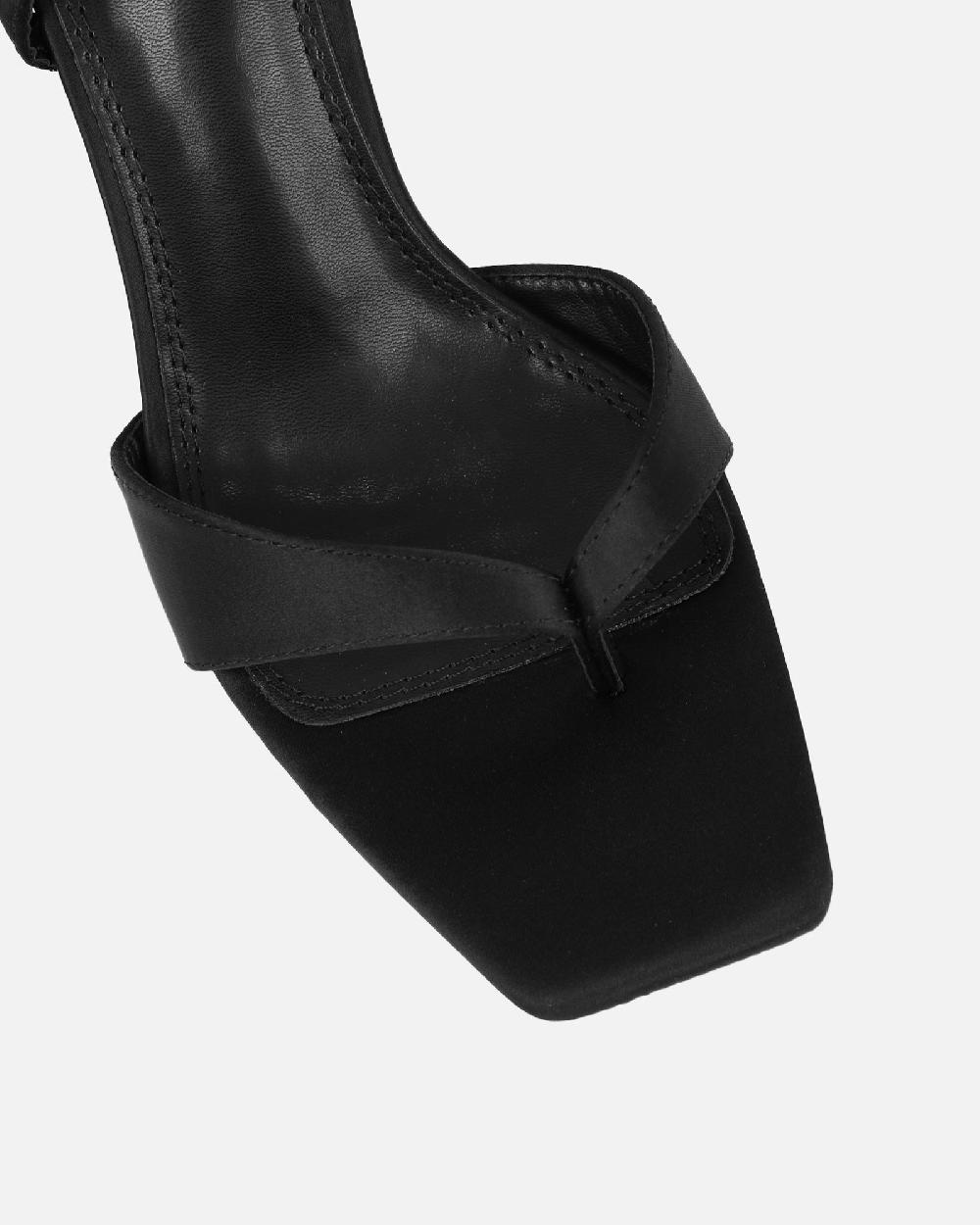 Simmi Black Satin Heeled Sandals